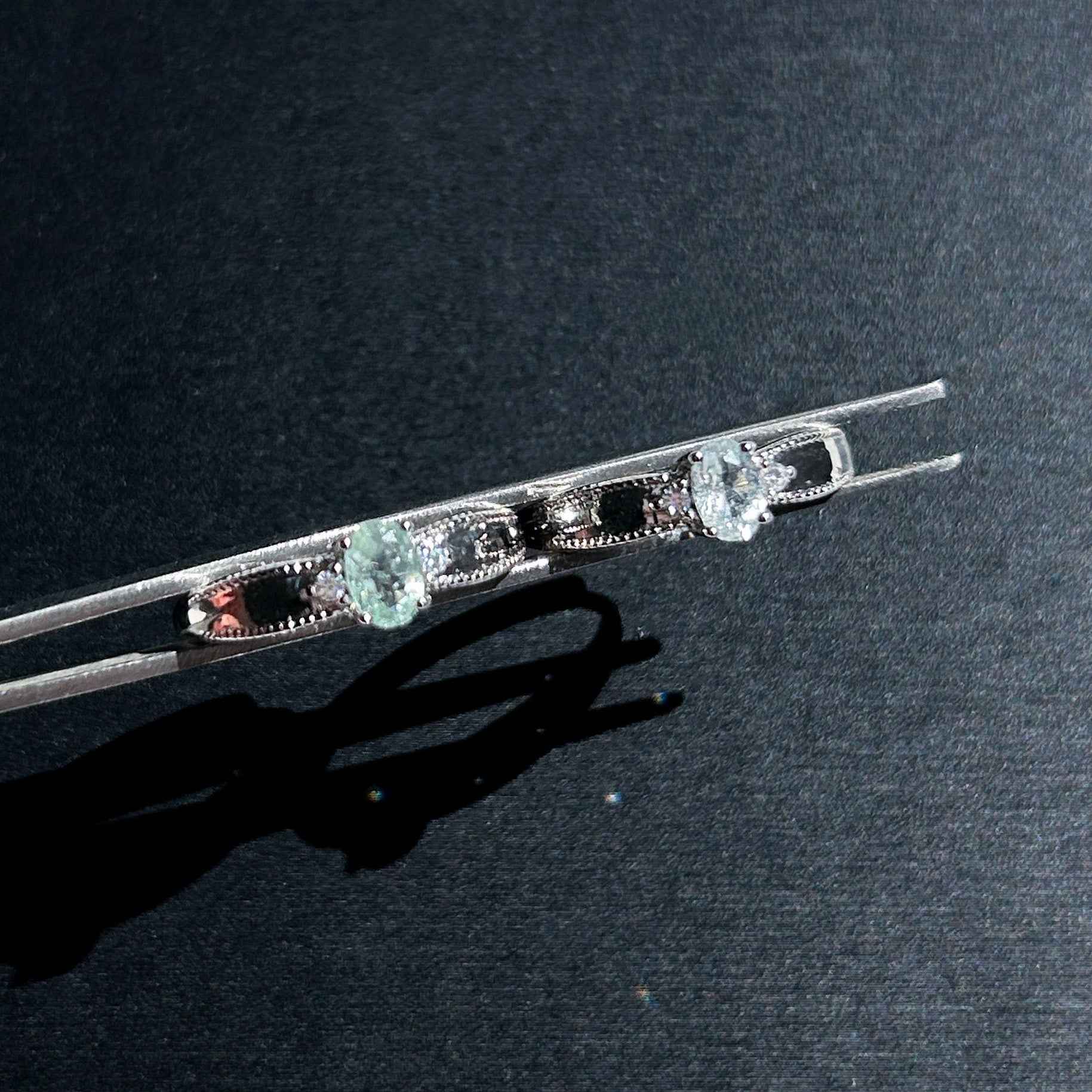 Aquamarine Gemstone with Zircon Adjustable Silver Ring