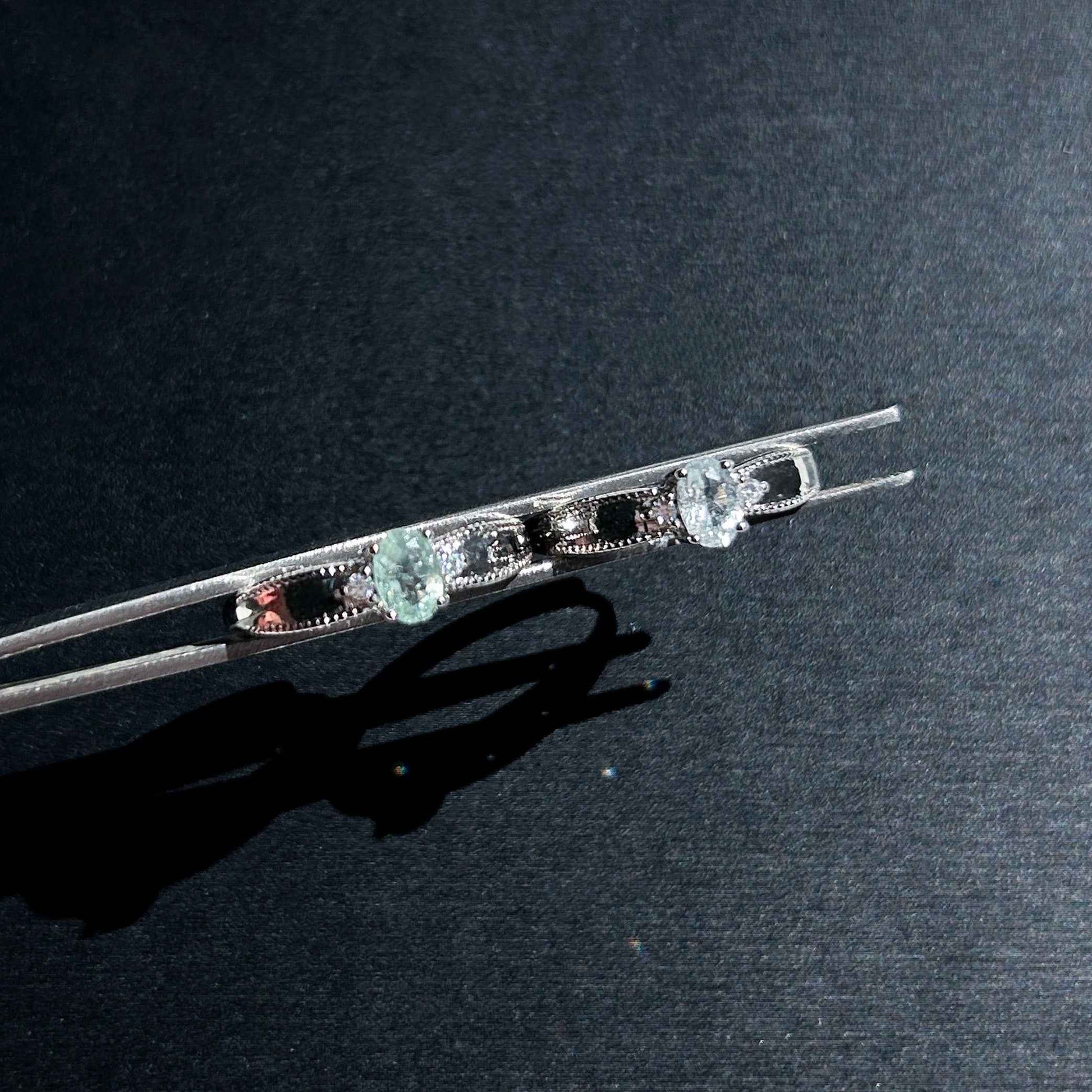 Aquamarine Gemstone with Zircon Adjustable Silver Ring