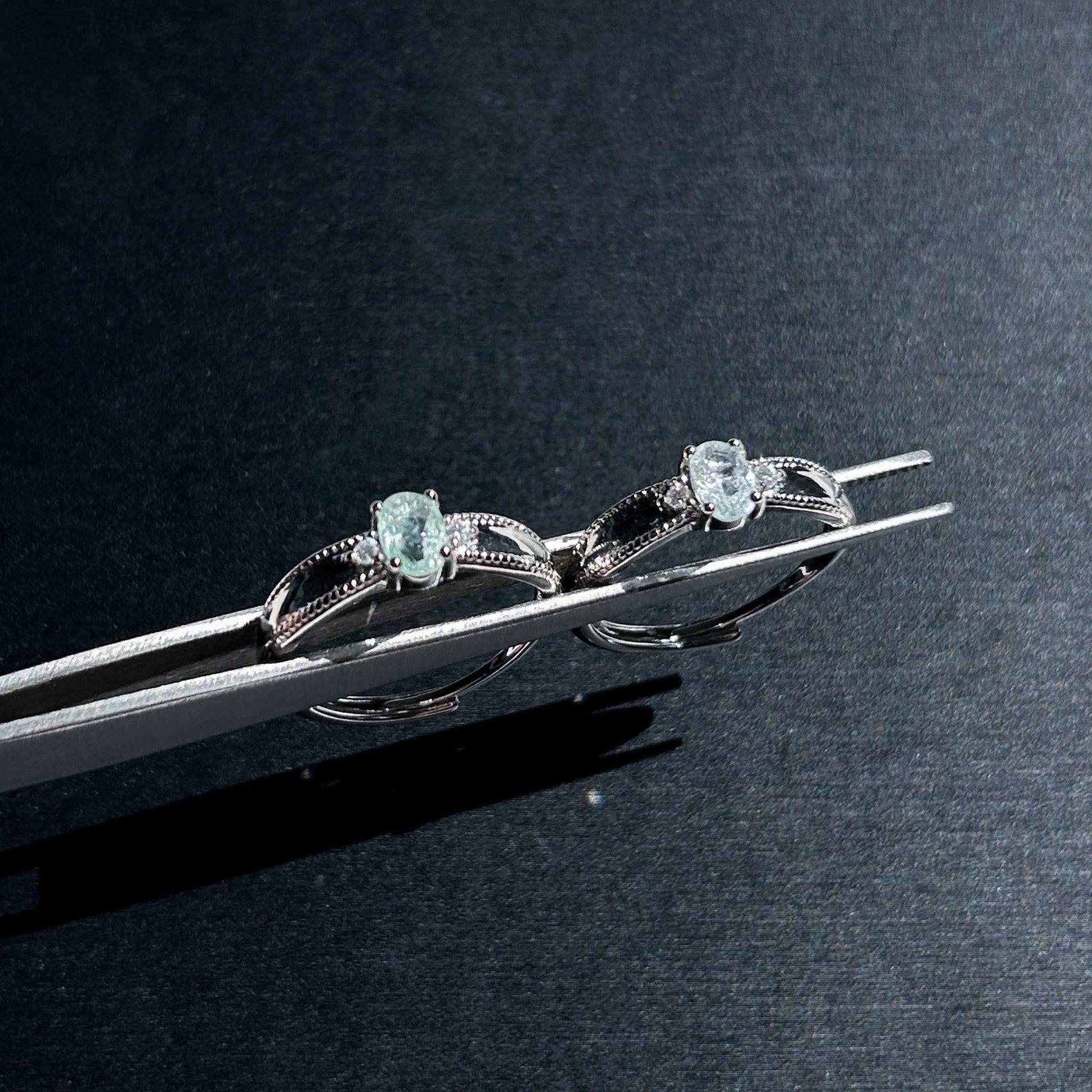 Aquamarine Gemstone with Zircon Adjustable Silver Ring