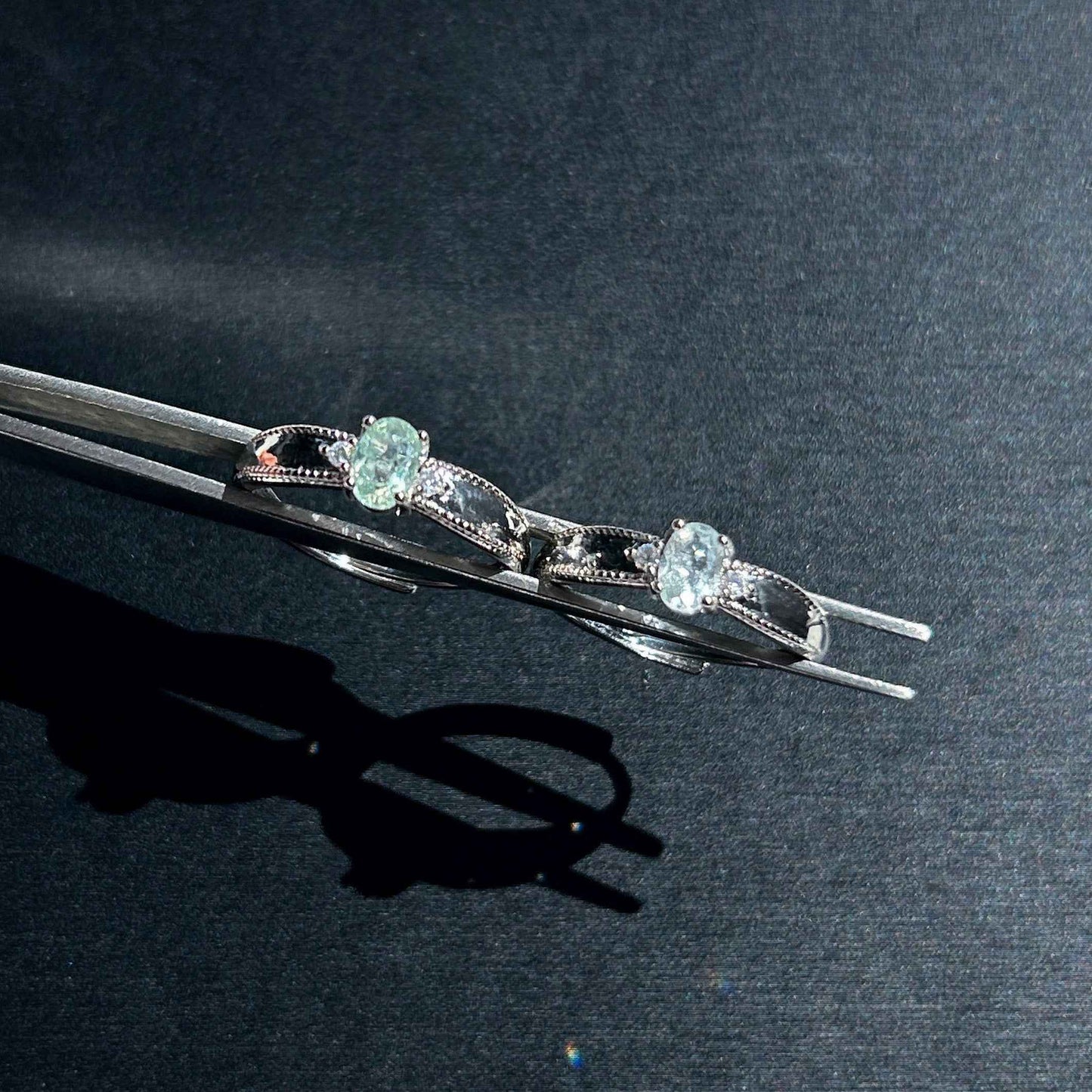 Aquamarine Gemstone with Zircon Adjustable Silver Ring