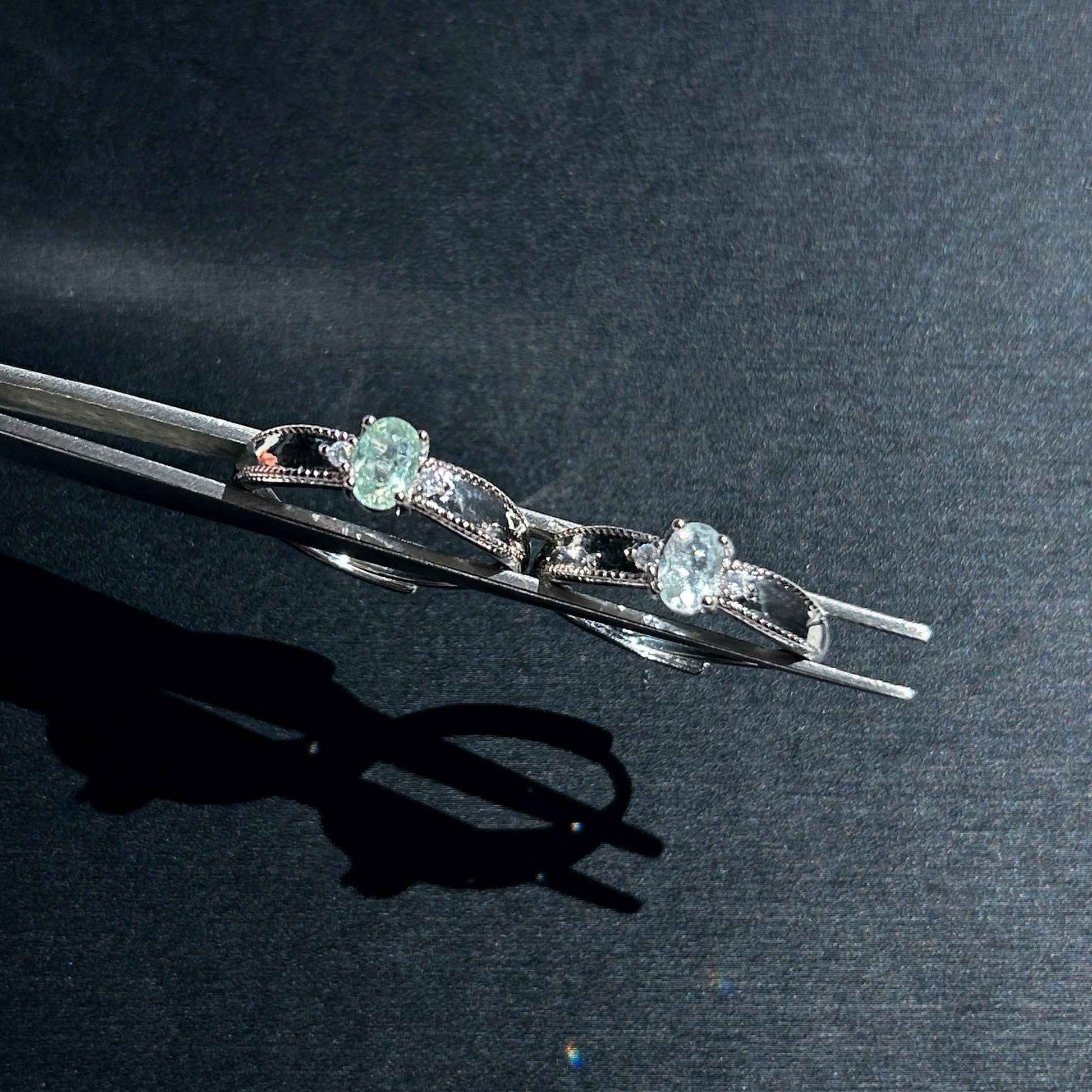 Aquamarine Gemstone with Zircon Adjustable Silver Ring