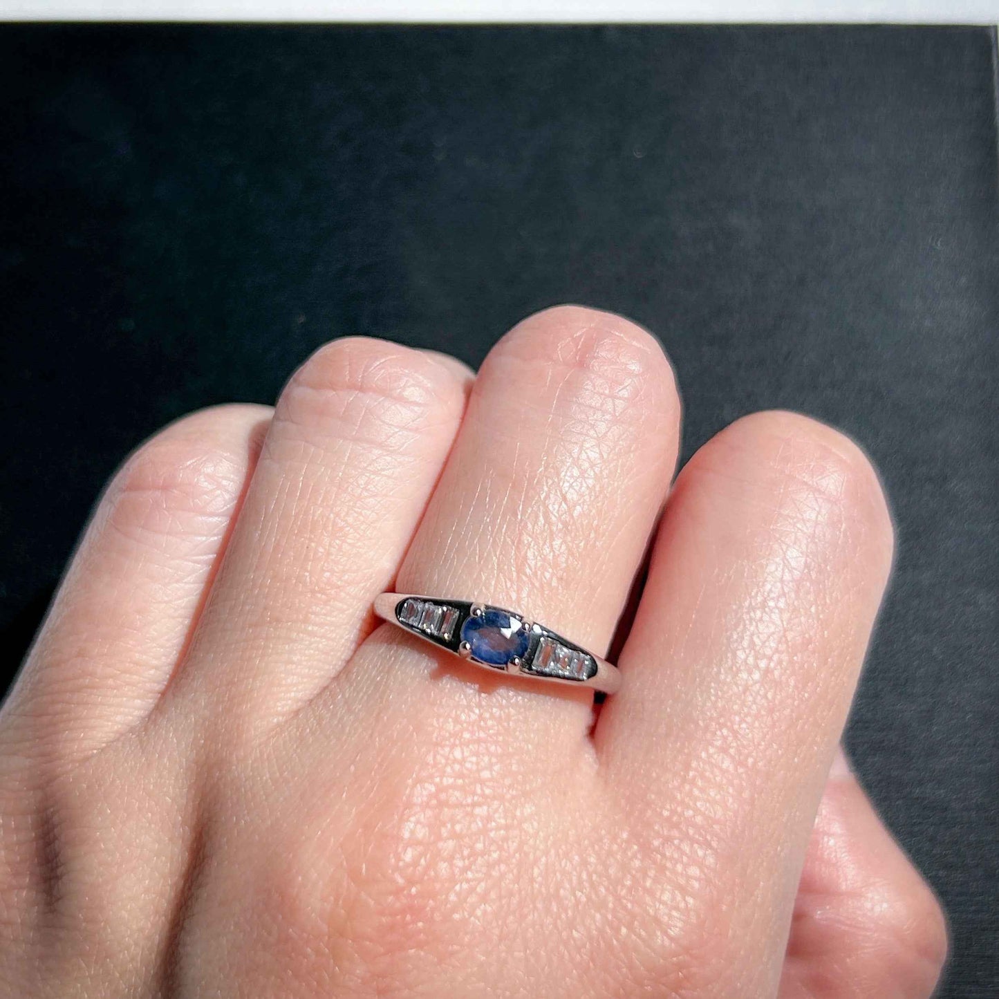 Rare Sapphire with Zircon Adjustable Silver Ring