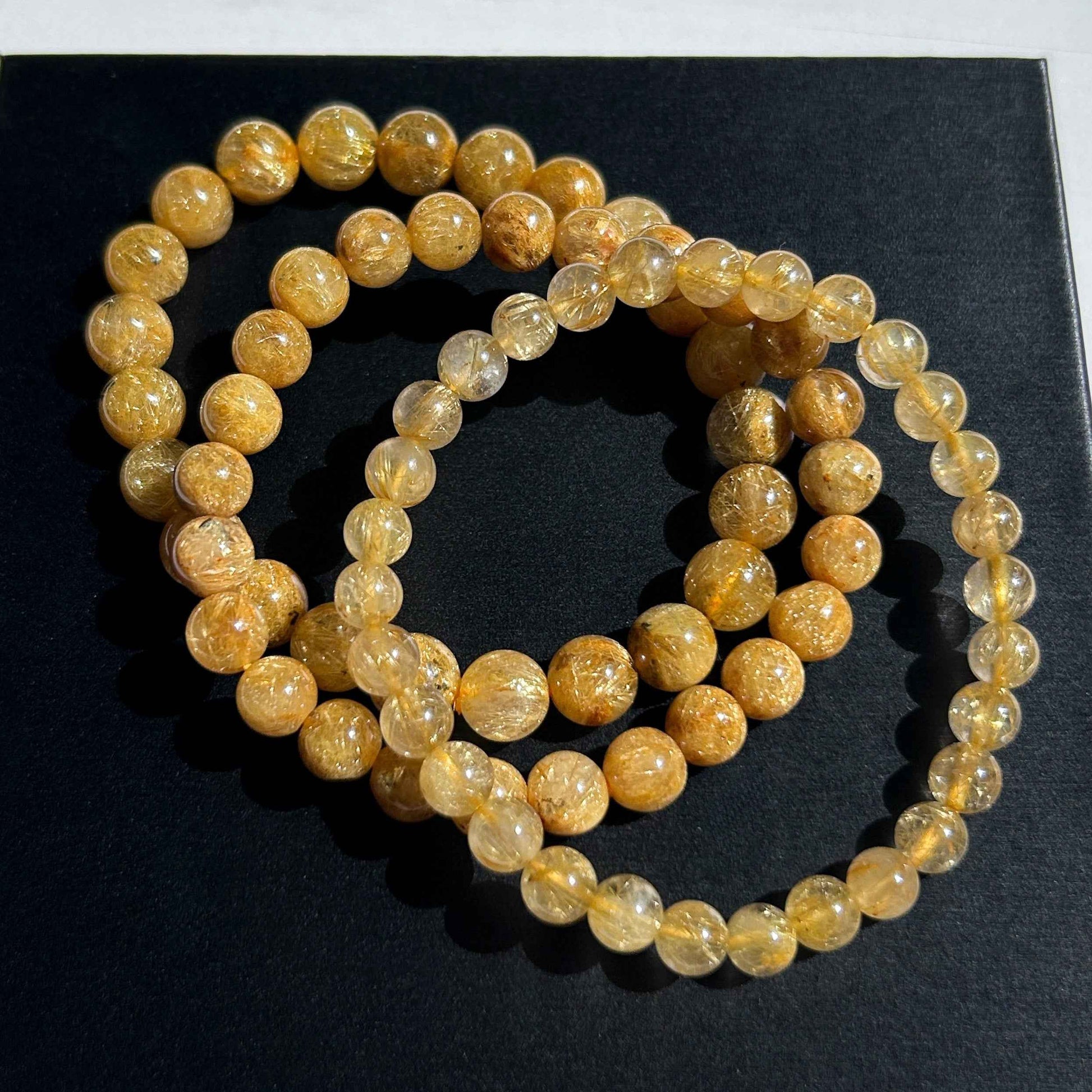 Rare Natural Golden Rutilated Quartz Bracelet in 6 to 8MM