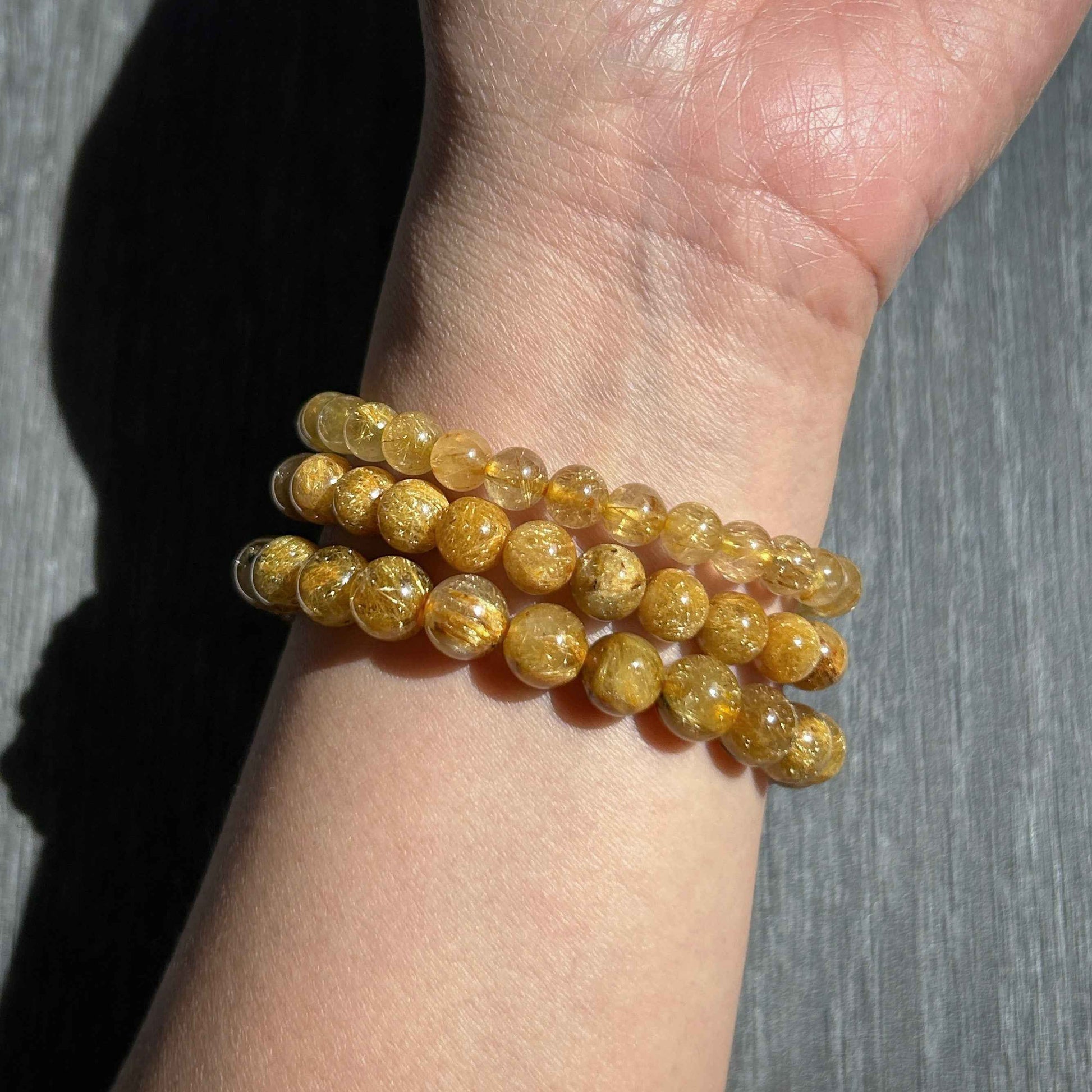 Rare Natural Golden Rutilated Quartz Bracelet in 6 to 8MM