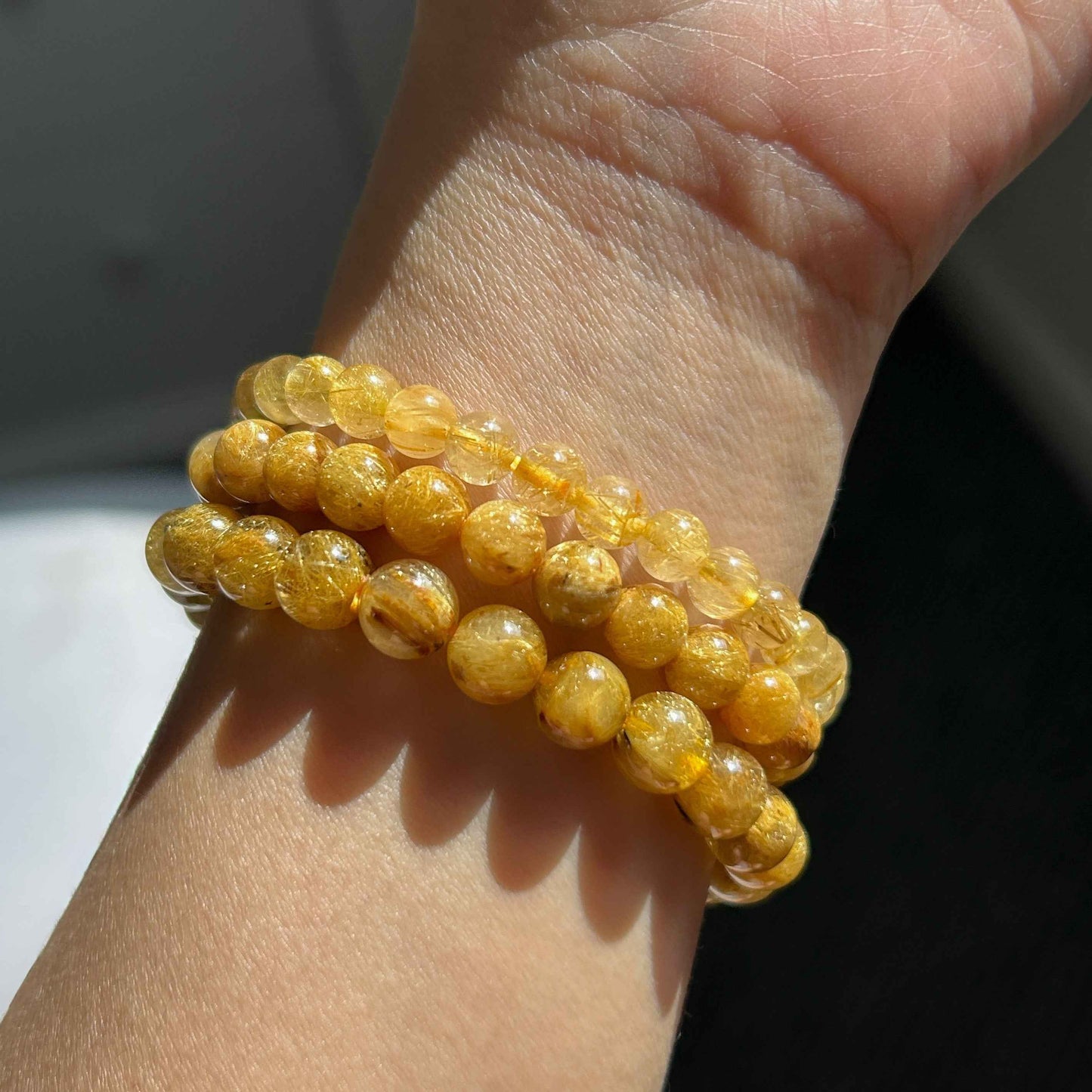 Rare Natural Golden Rutilated Quartz Bracelet in 6 to 8MM