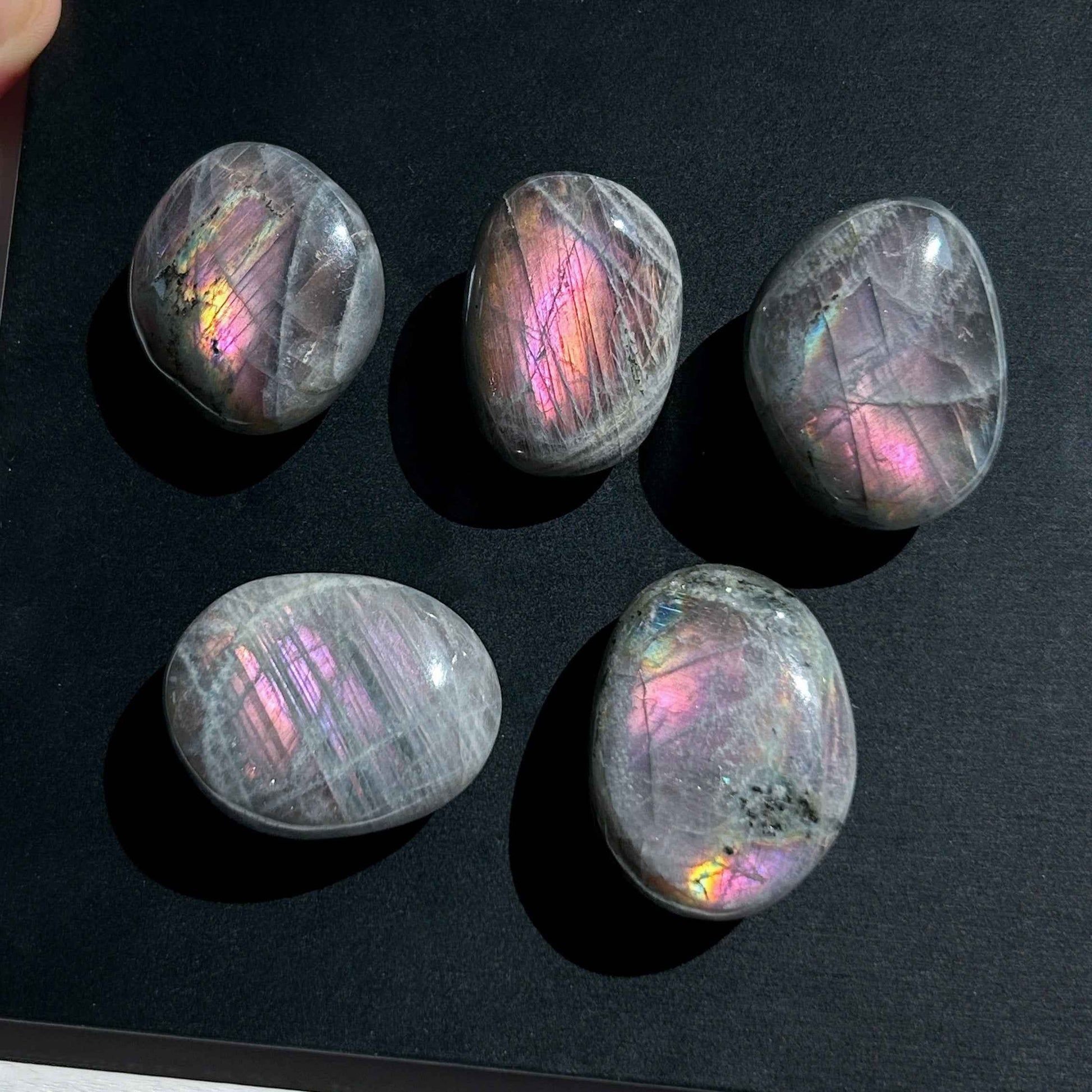 Rare Purple Rainbow Labradorite Palm Stone Pocket Stone