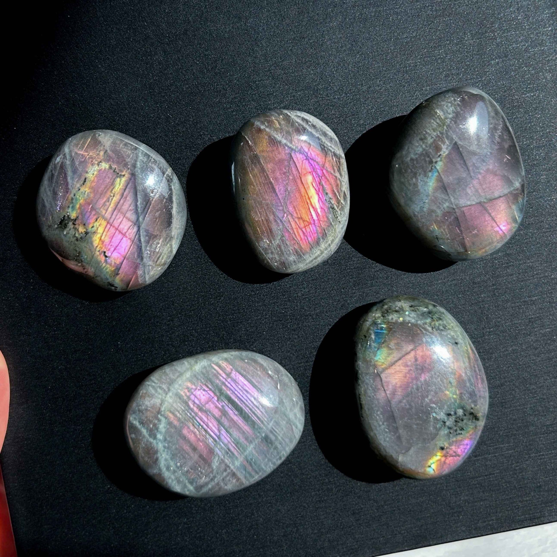 Rare Purple Rainbow Labradorite Palm Stone Pocket Stone