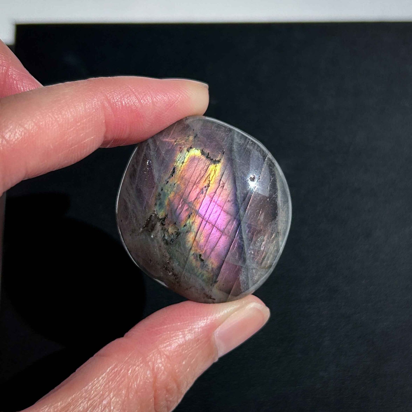 Rare Purple Rainbow Labradorite Palm Stone Pocket Stone