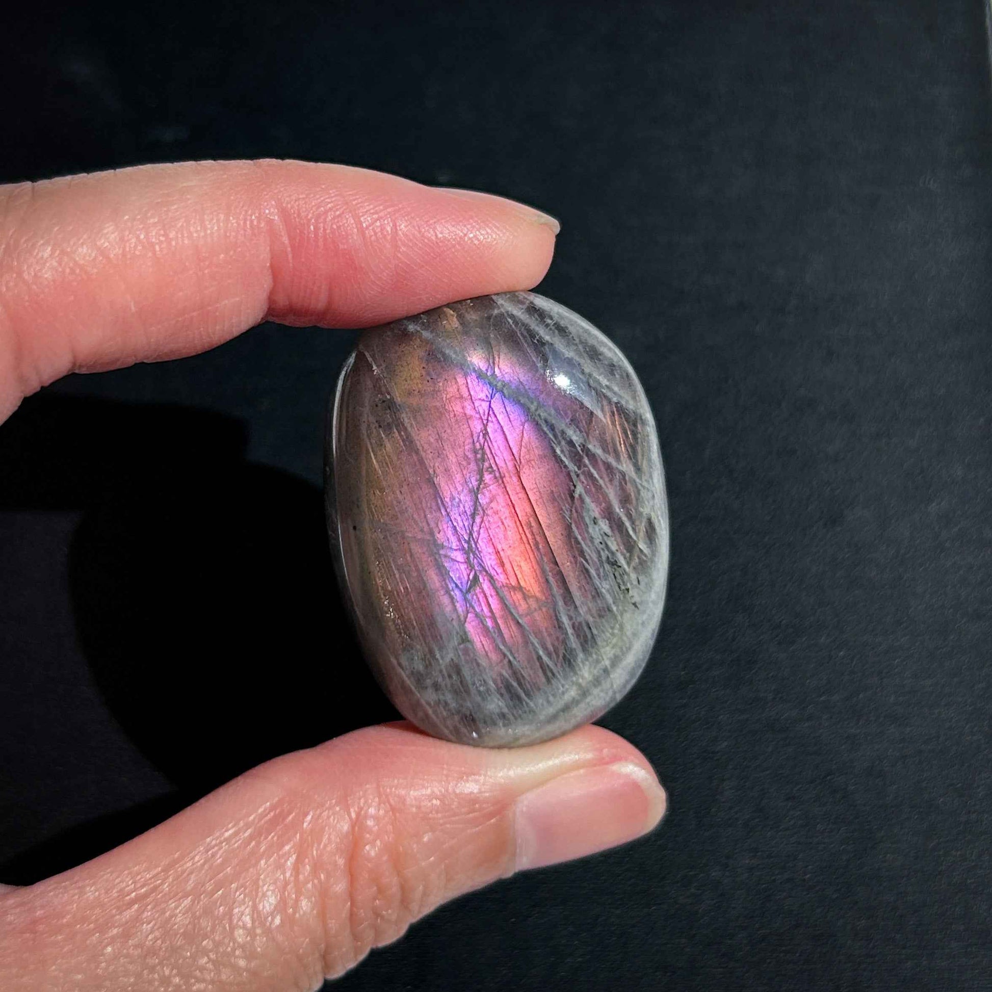 Rare Purple Rainbow Labradorite Palm Stone Pocket Stone
