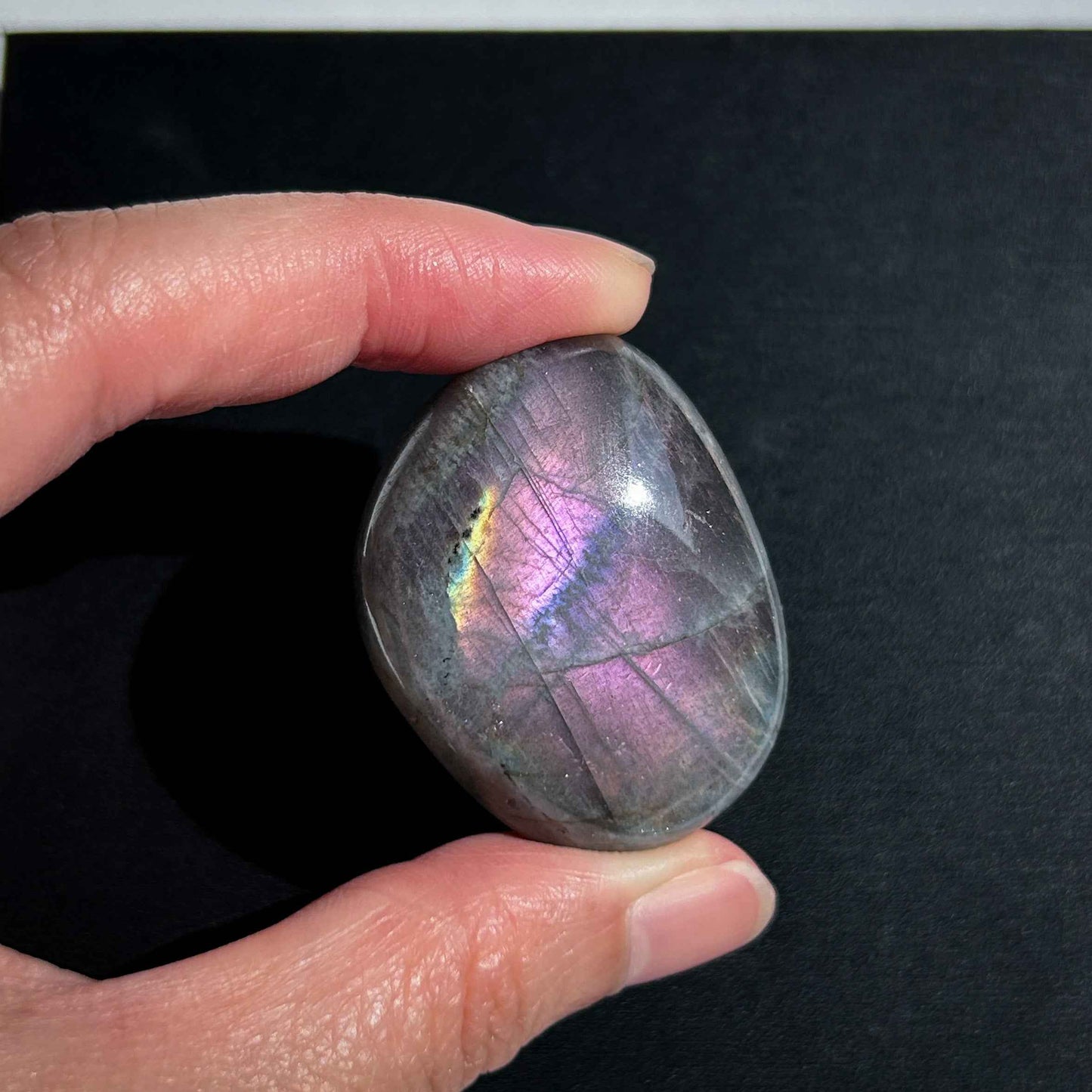 Rare Purple Rainbow Labradorite Palm Stone Pocket Stone