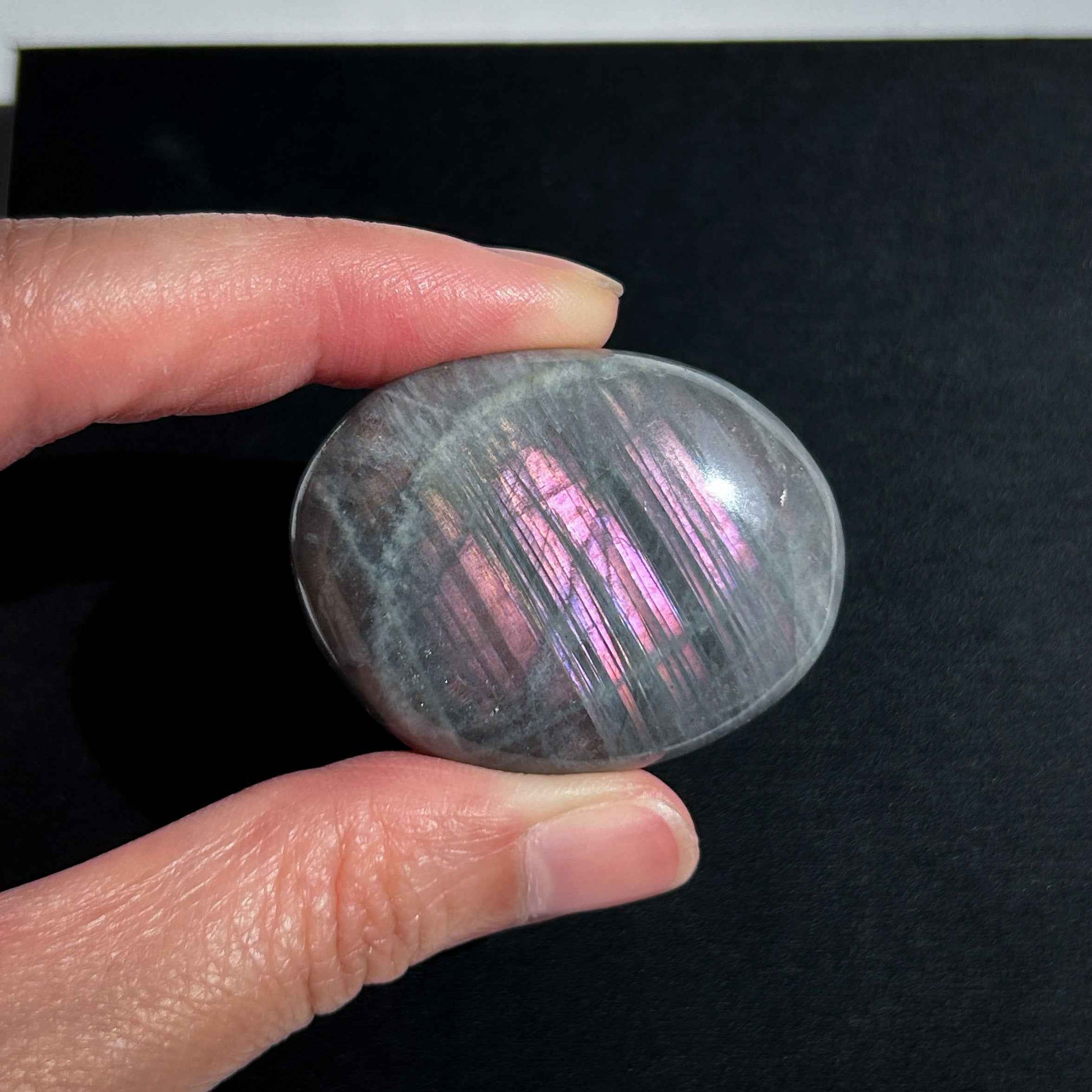 Rare Purple Rainbow Labradorite Palm Stone Pocket Stone
