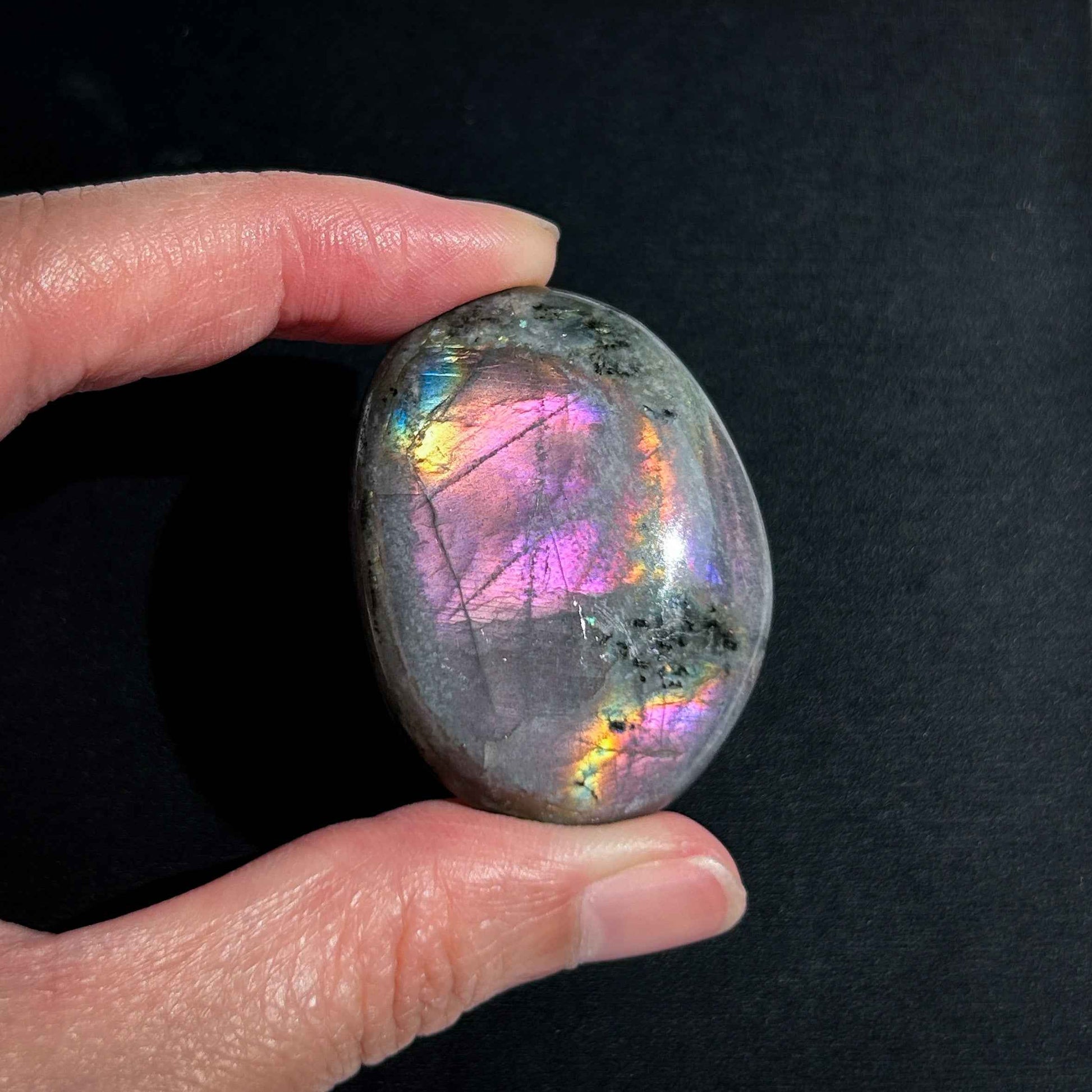 Rare Purple Rainbow Labradorite Palm Stone Pocket Stone