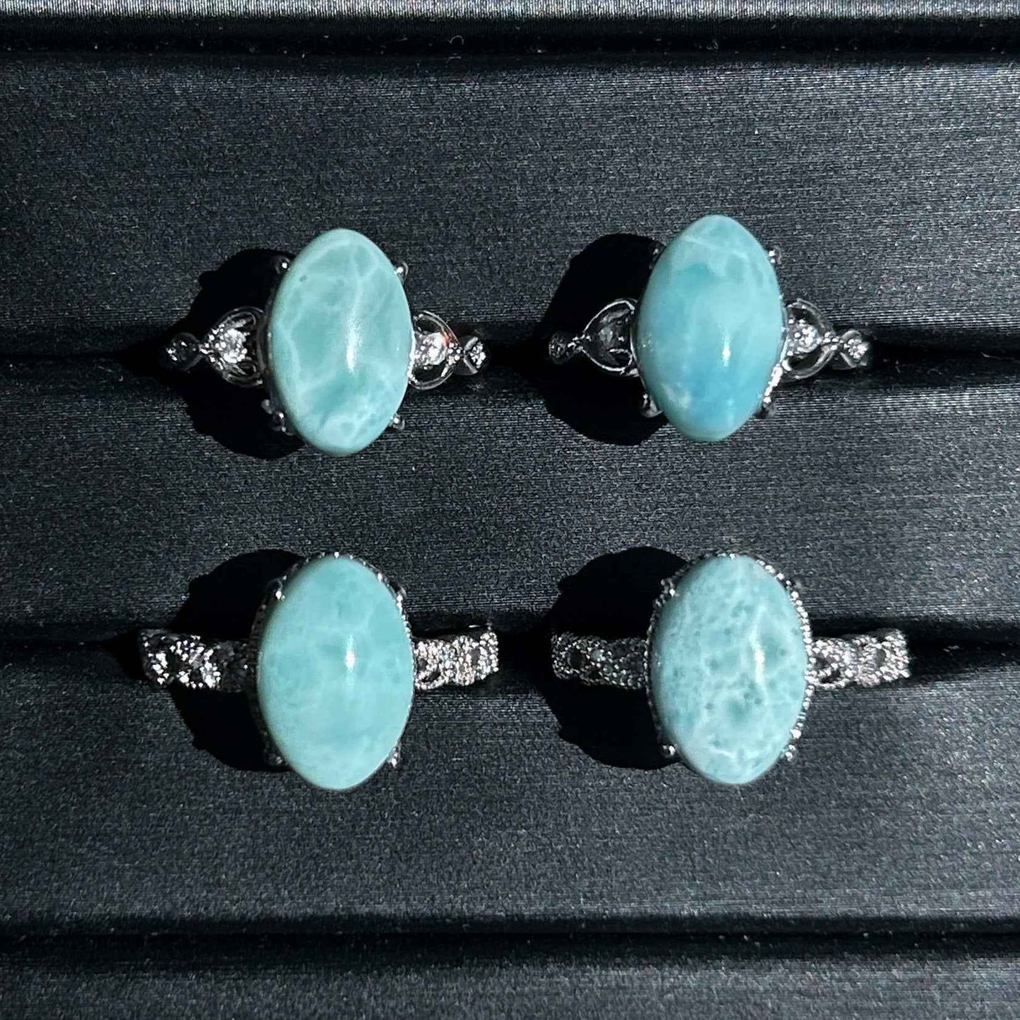 Natural Larimar Adjustable Silver Ring