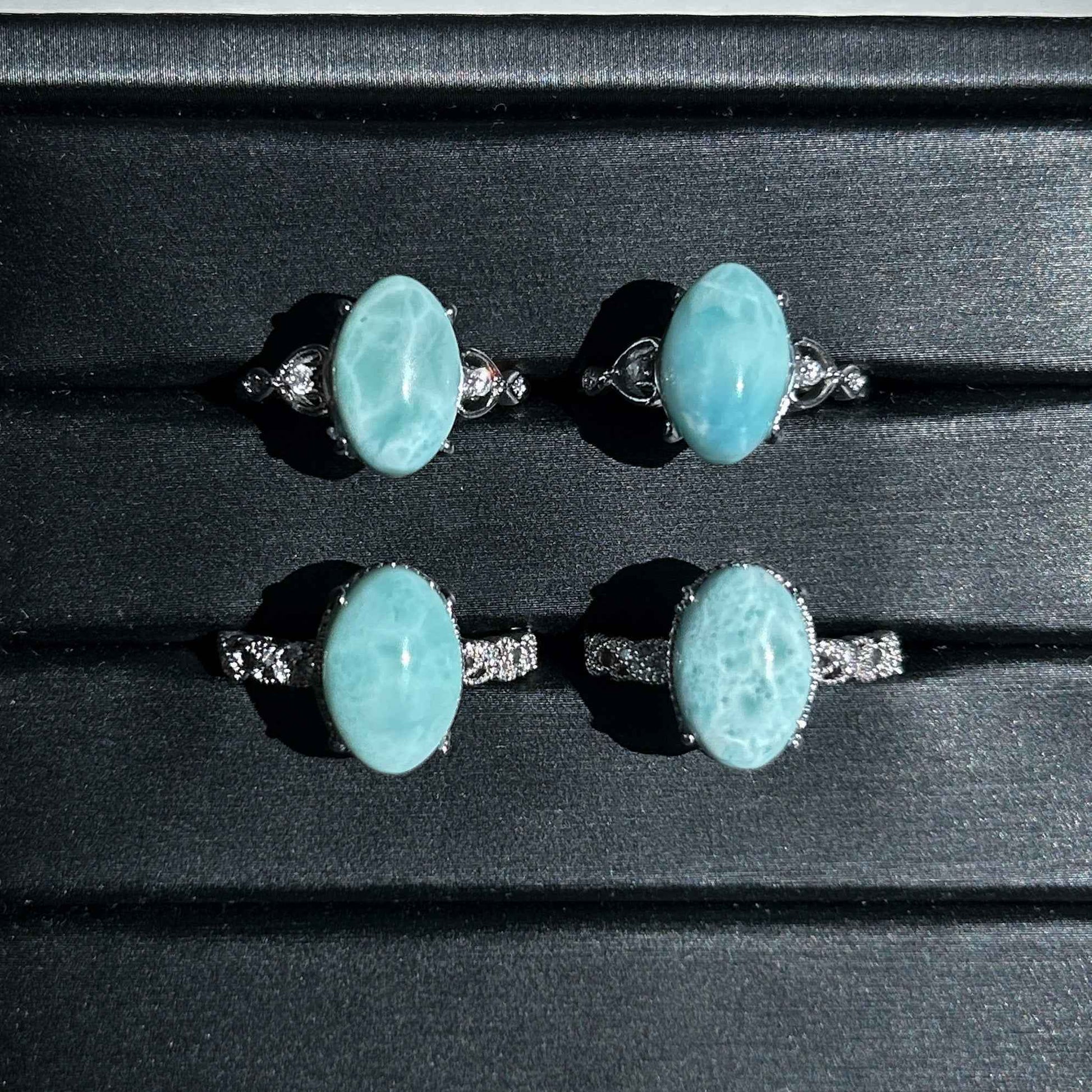 Natural Larimar Adjustable Silver Ring