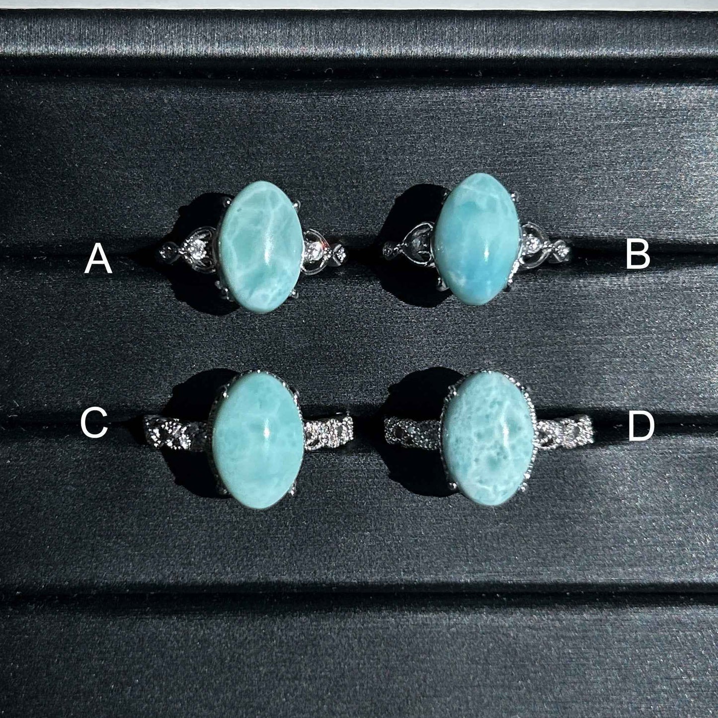 Natural Larimar Adjustable Silver Ring