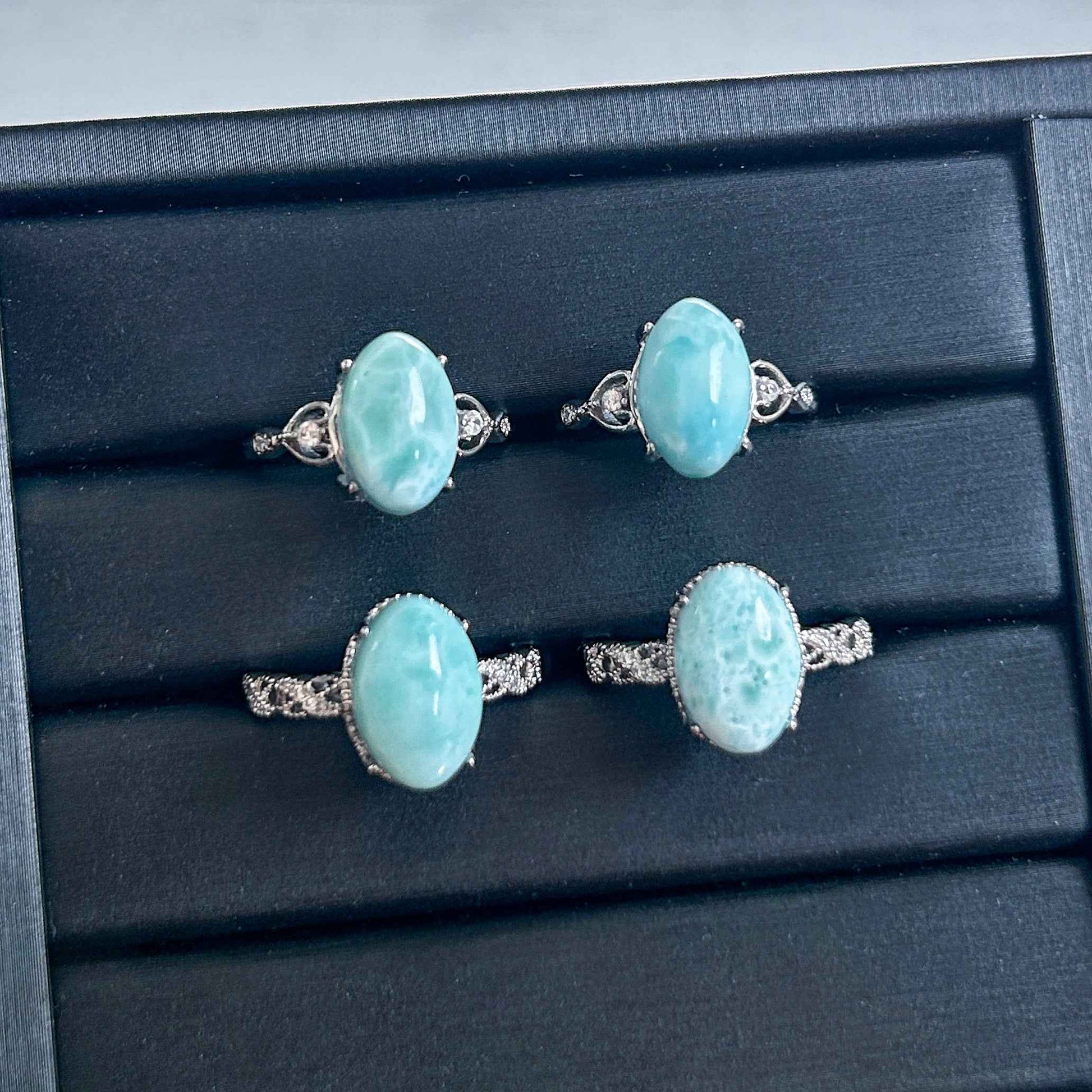 Natural Larimar Adjustable Silver Ring