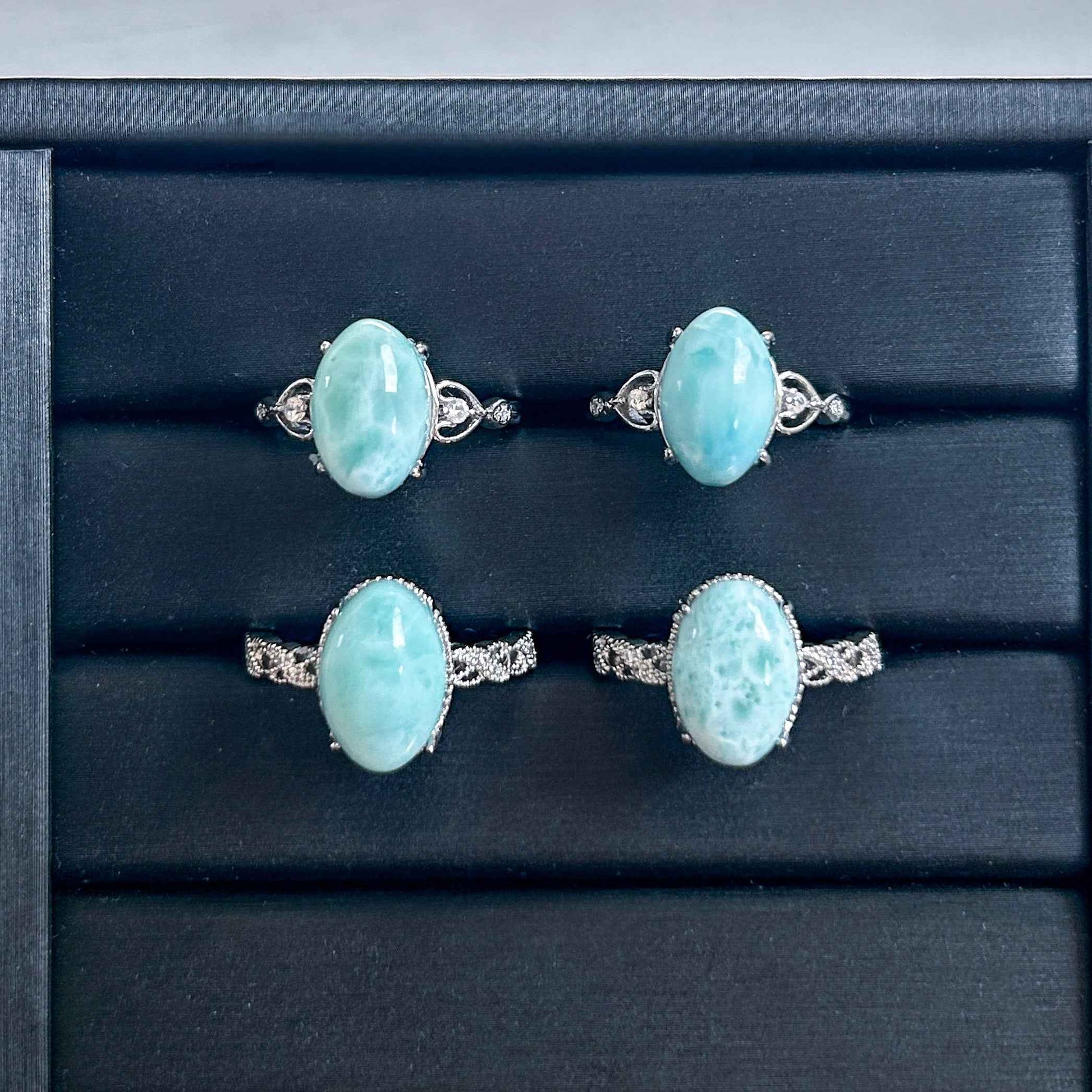 Natural Larimar Adjustable Silver Ring