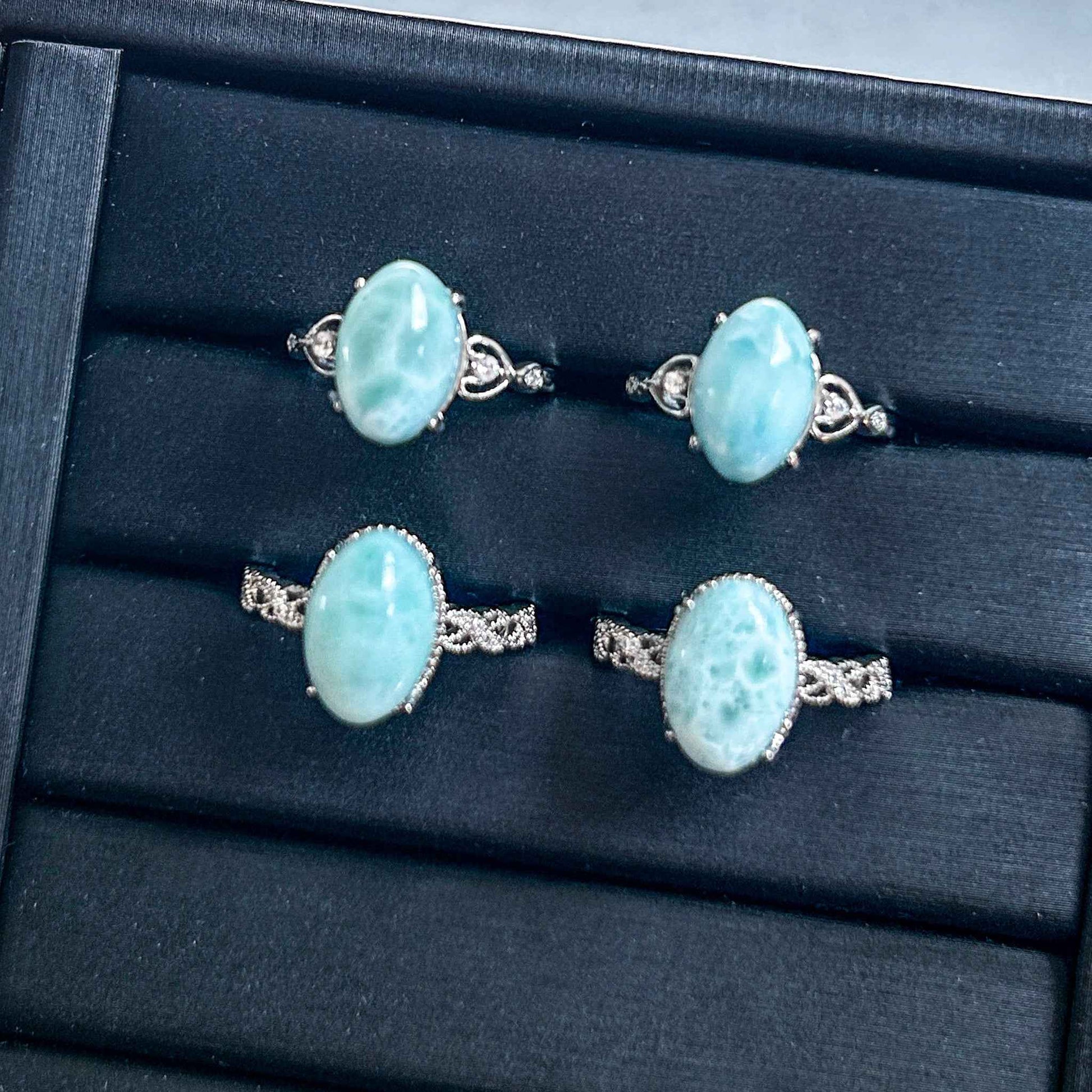 Natural Larimar Adjustable Silver Ring
