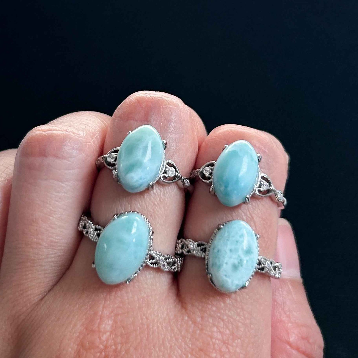 Natural Larimar Adjustable Silver Ring