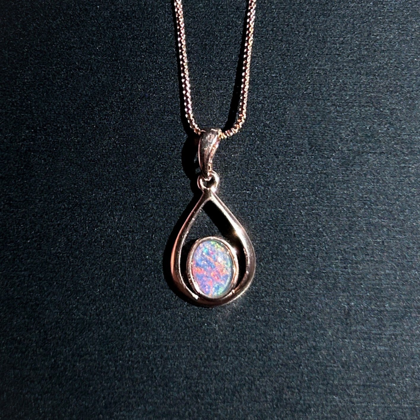 High Quality Australian Natural Rainbow Opal Rose Gold Pendant