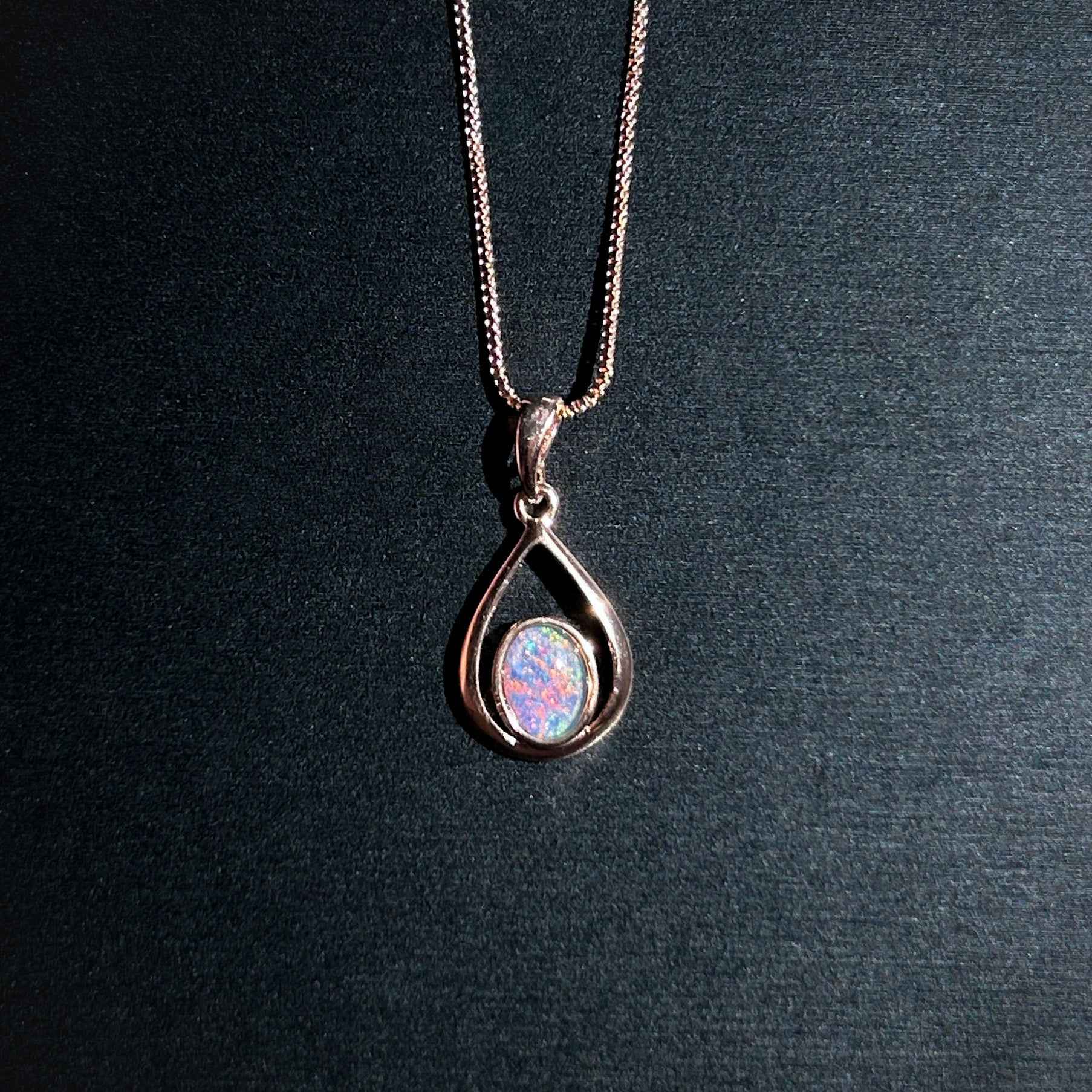 High Quality Australian Natural Rainbow Opal Rose Gold Pendant