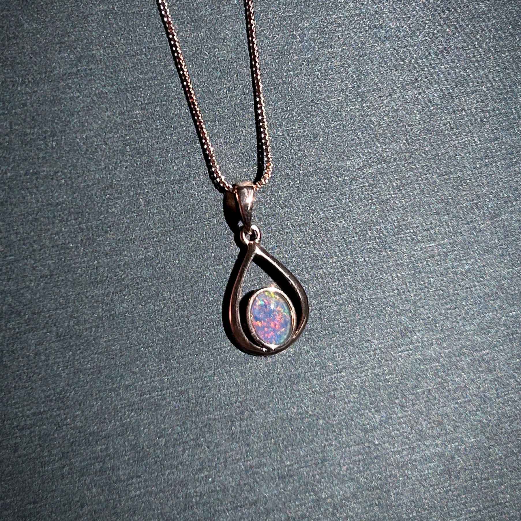 High Quality Australian Natural Rainbow Opal Rose Gold Pendant