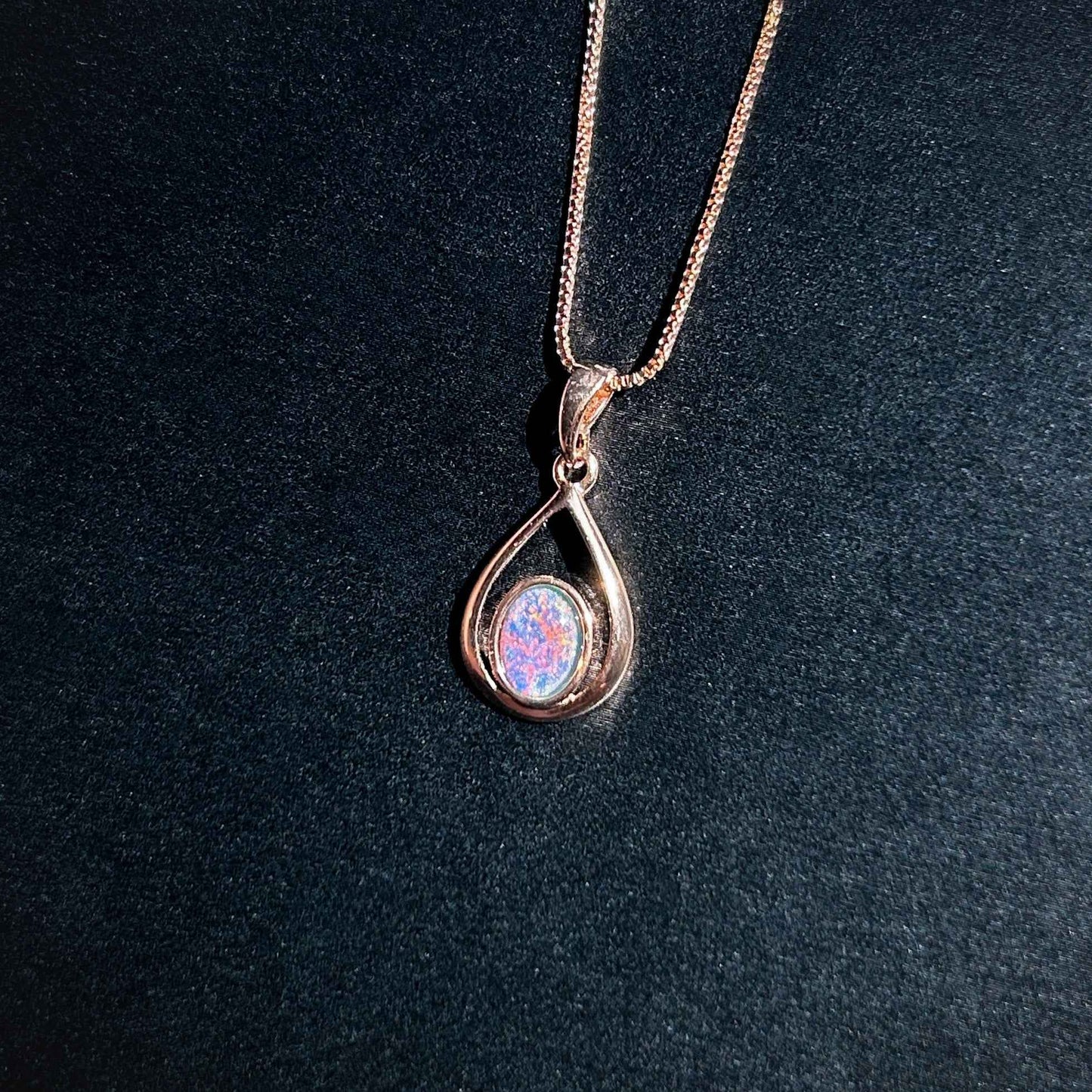 High Quality Australian Natural Rainbow Opal Rose Gold Pendant