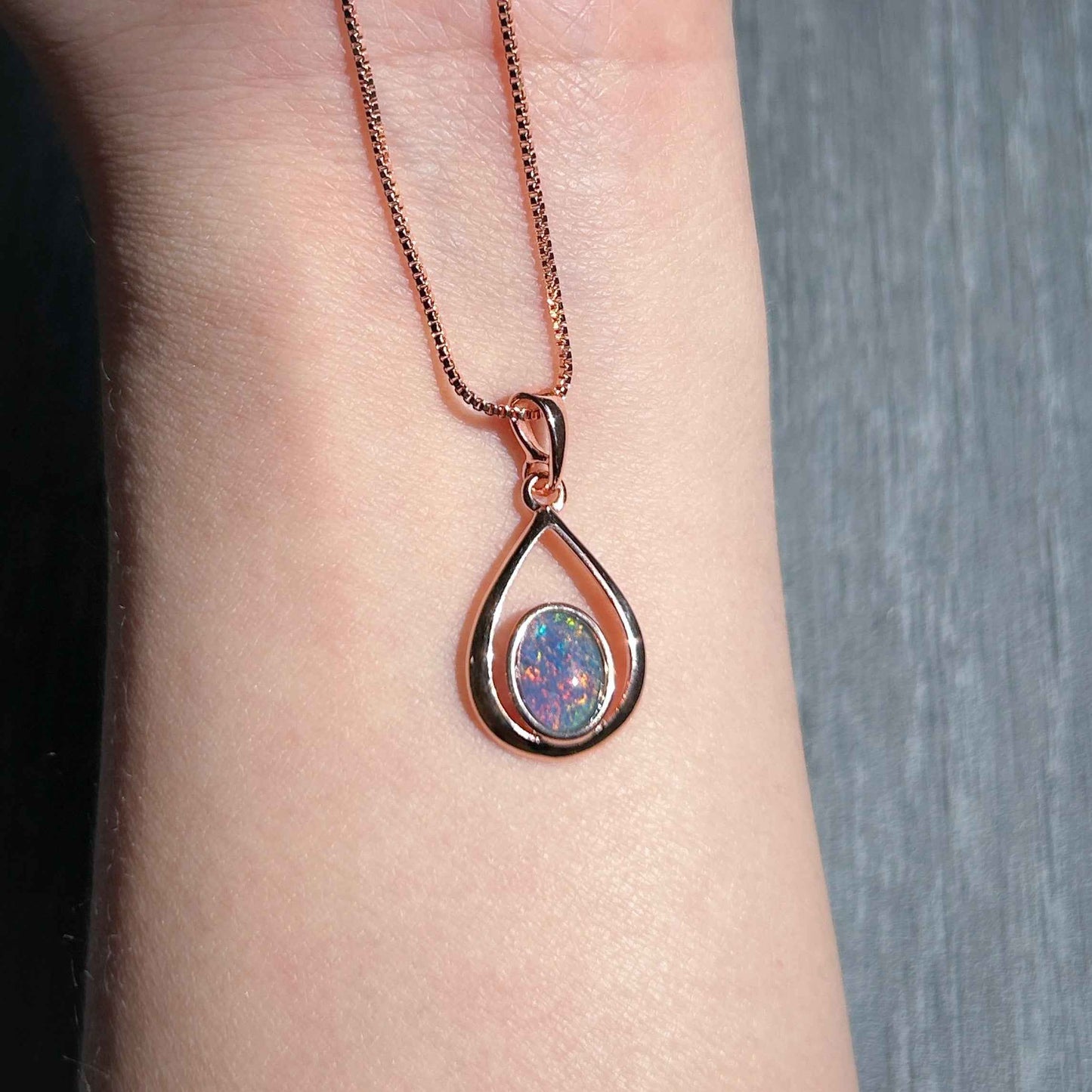 High Quality Australian Natural Rainbow Opal Rose Gold Pendant