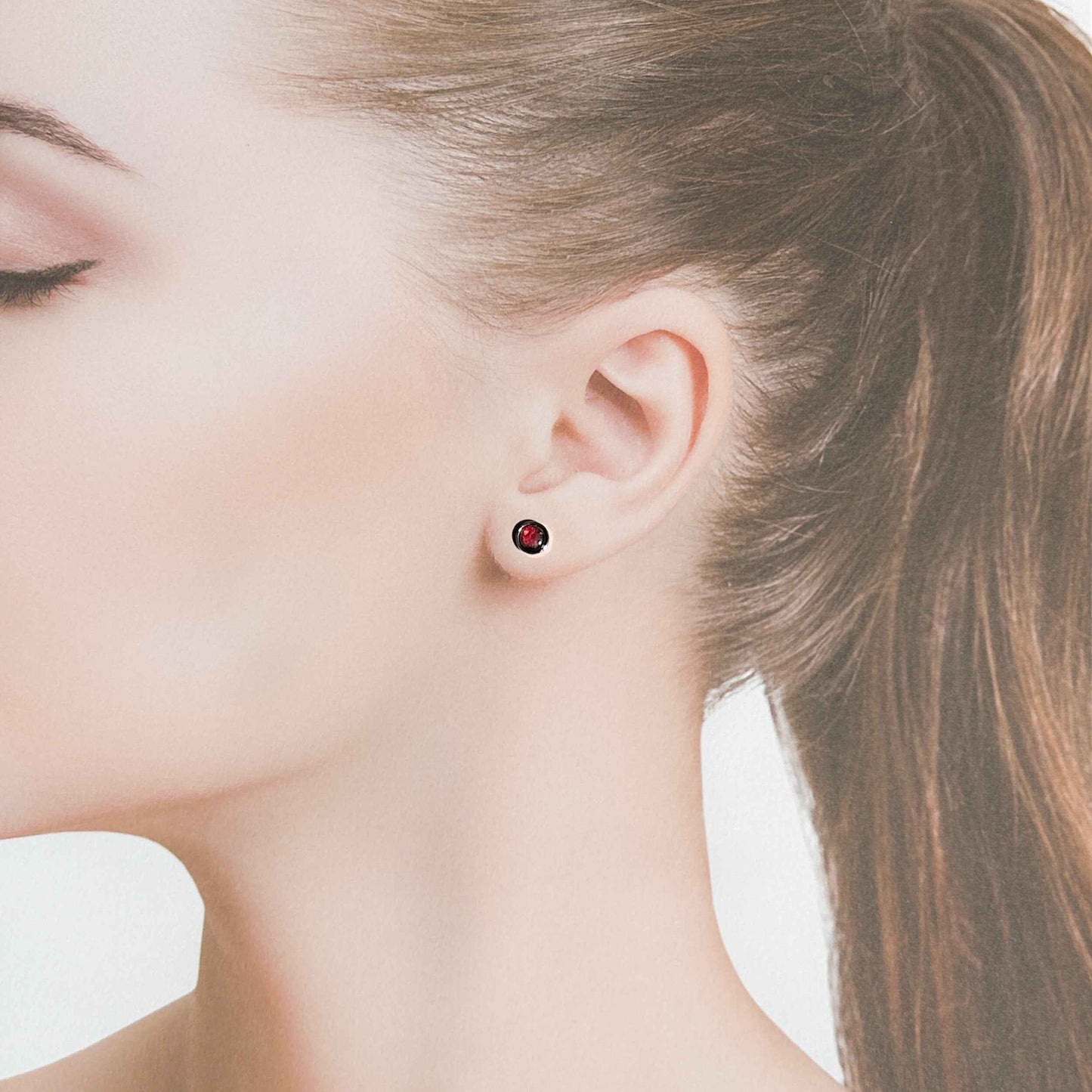 Rare Rhodolite Purple Garnet Silver Stud Earrings