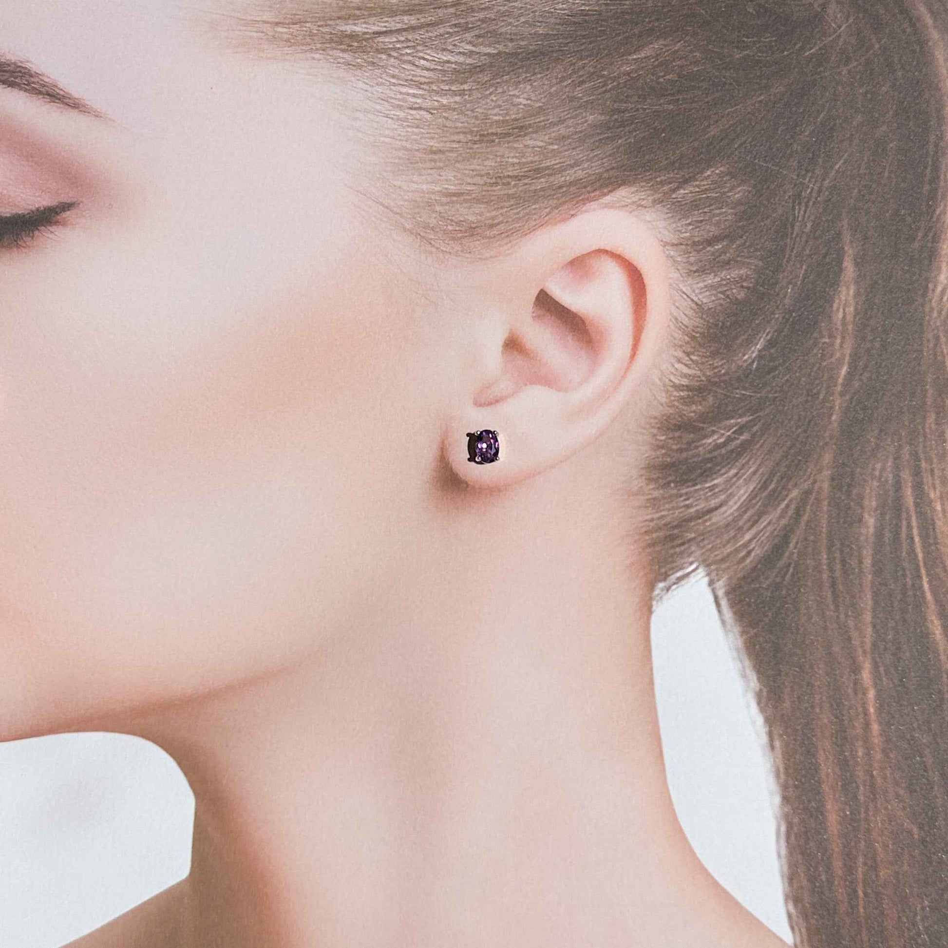 Natural Amethyst Silver Stud Earrings