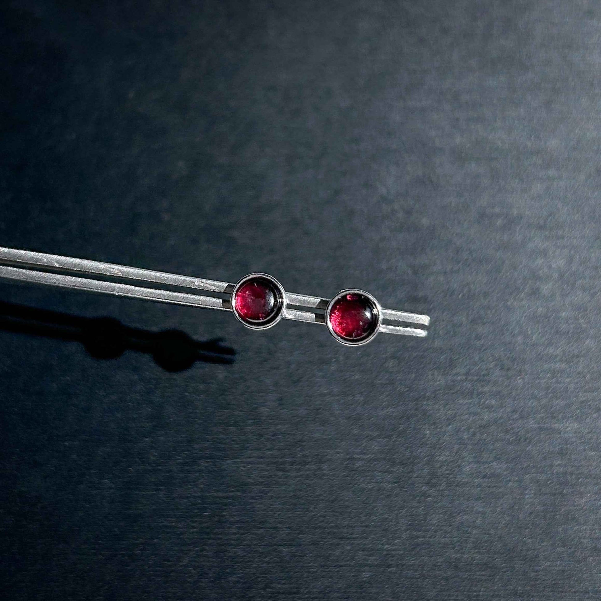 Rare Rhodolite Purple Garnet Silver Stud Earrings