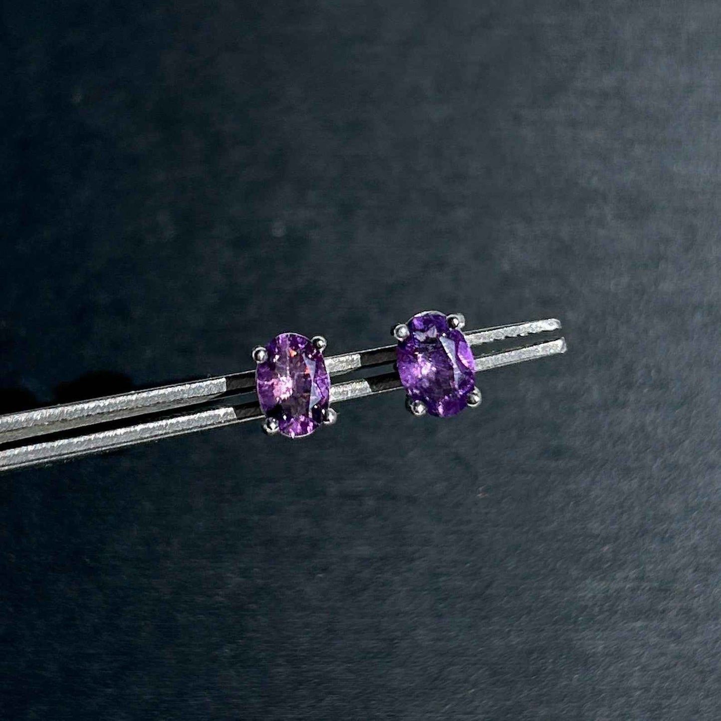 Natural Amethyst Silver Stud Earrings