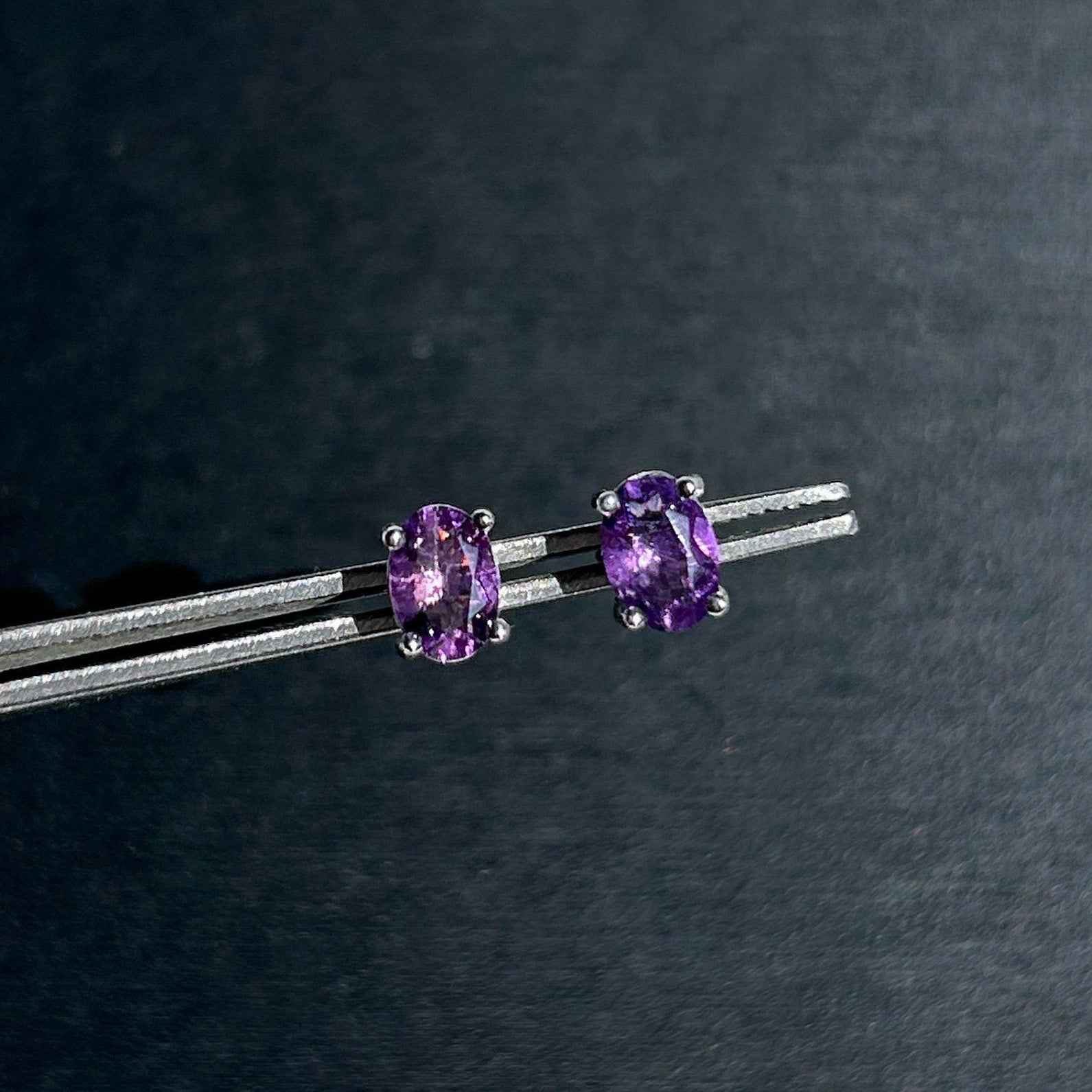 Natural Amethyst Silver Stud Earrings