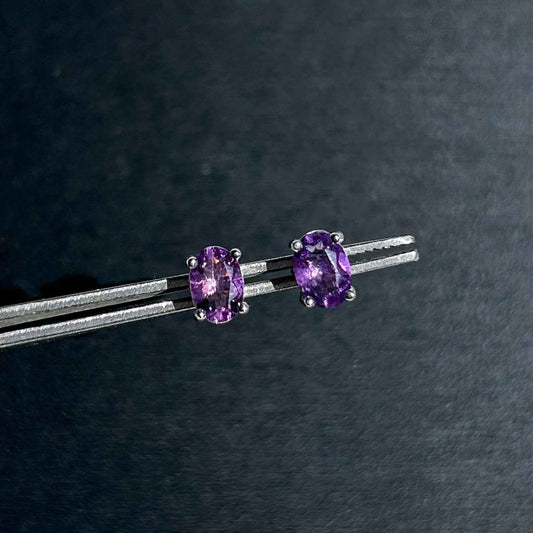 Natural Amethyst Silver Stud Earrings