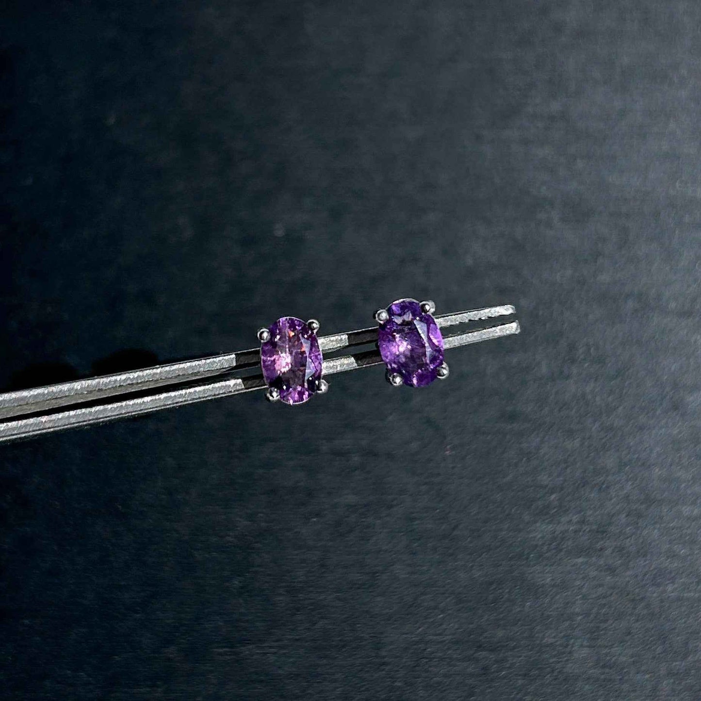 Natural Amethyst Silver Stud Earrings