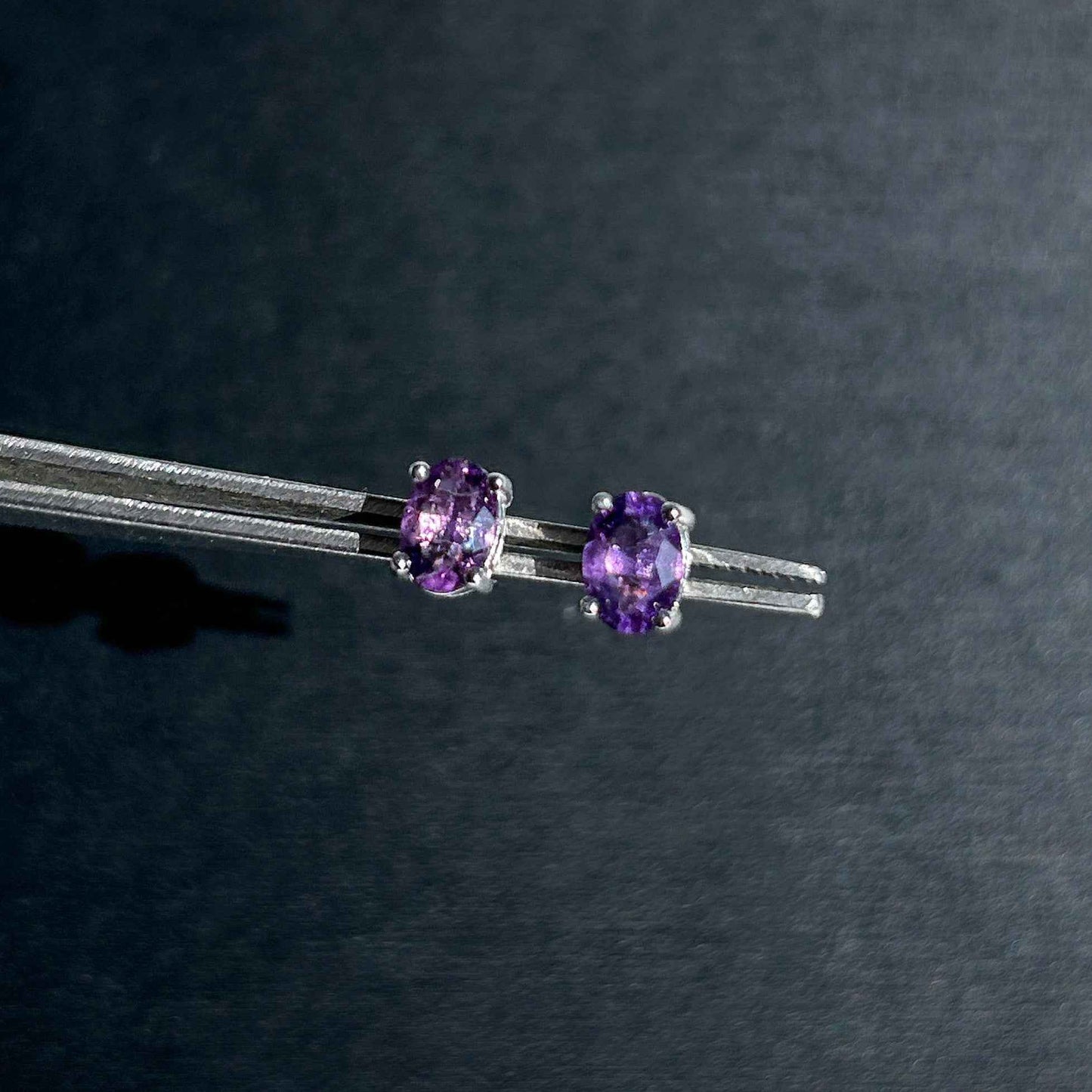 Natural Amethyst Silver Stud Earrings