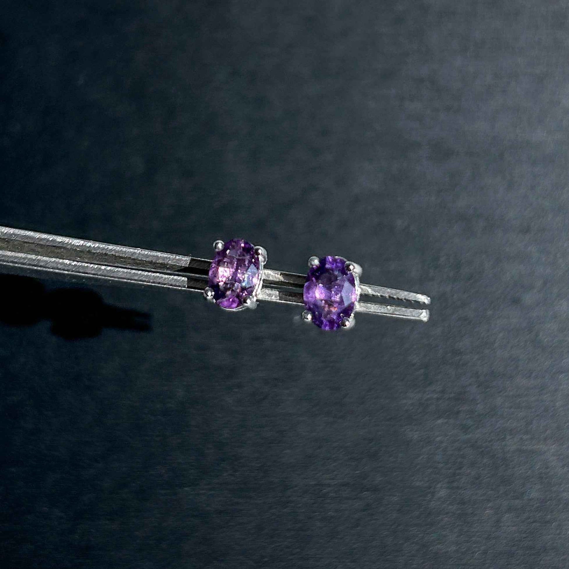 Natural Amethyst Silver Stud Earrings