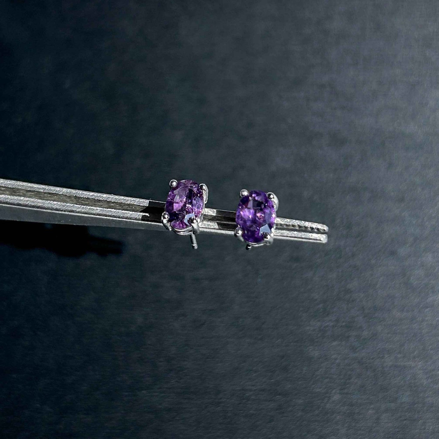 Natural Amethyst Silver Stud Earrings