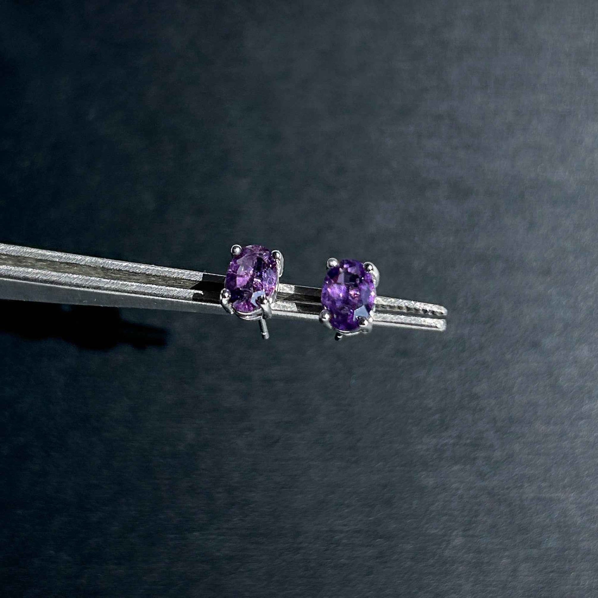 Natural Amethyst Silver Stud Earrings