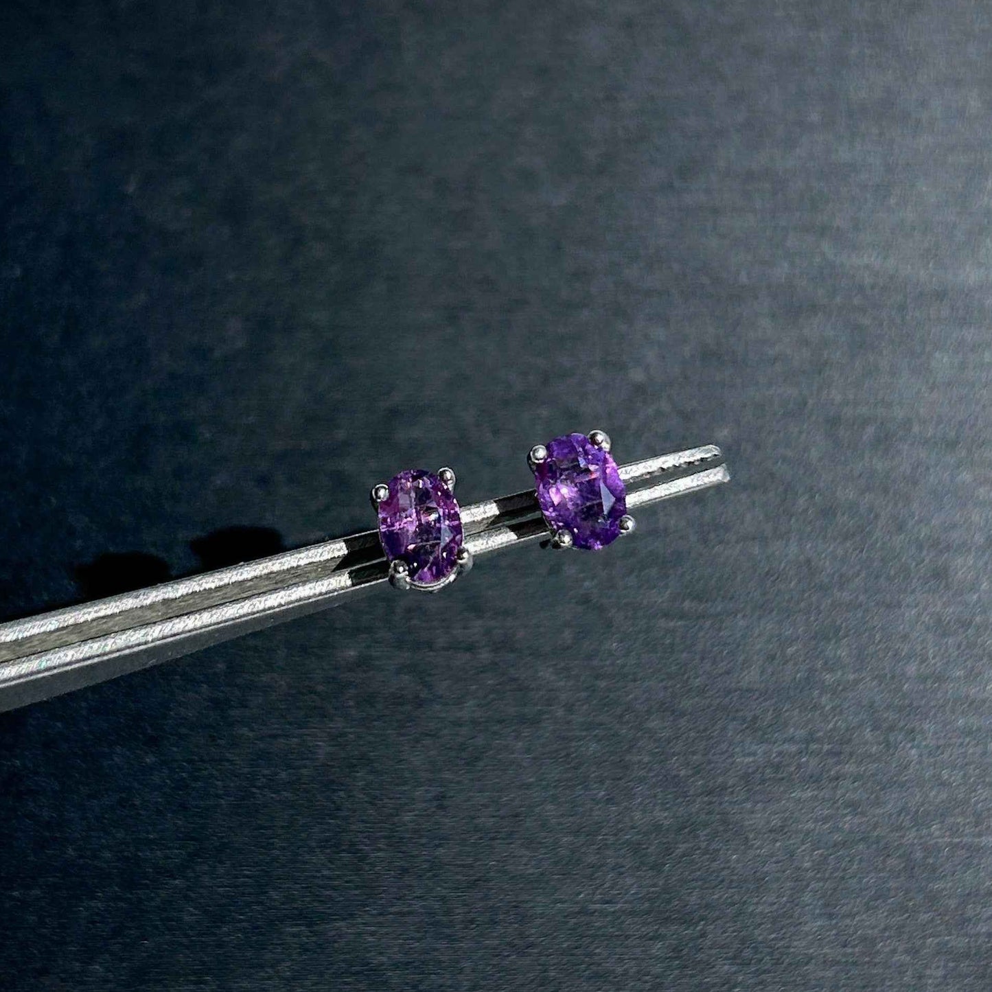 Natural Amethyst Silver Stud Earrings