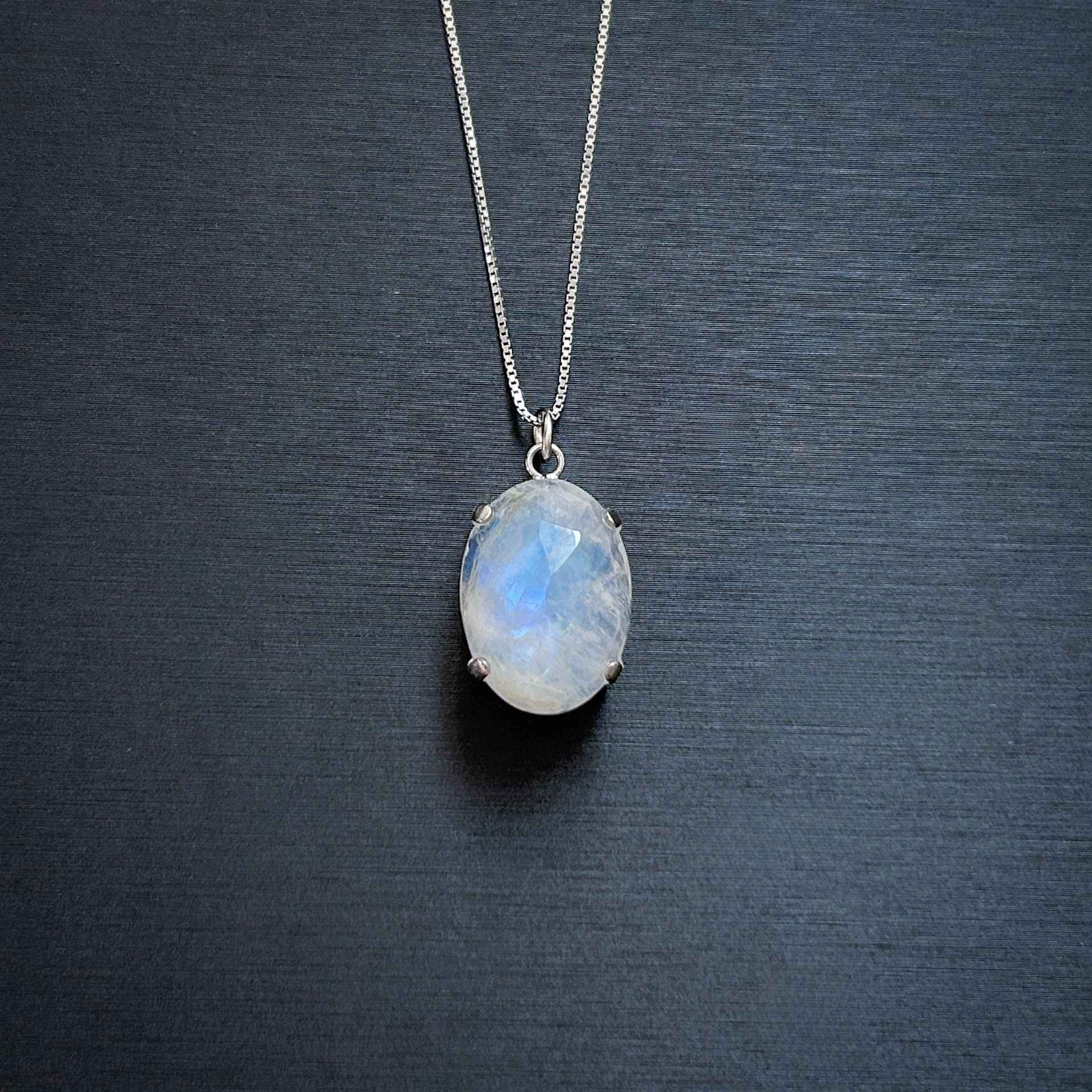Faceted Blue Moonstone Silver Pendant (chain excluded)