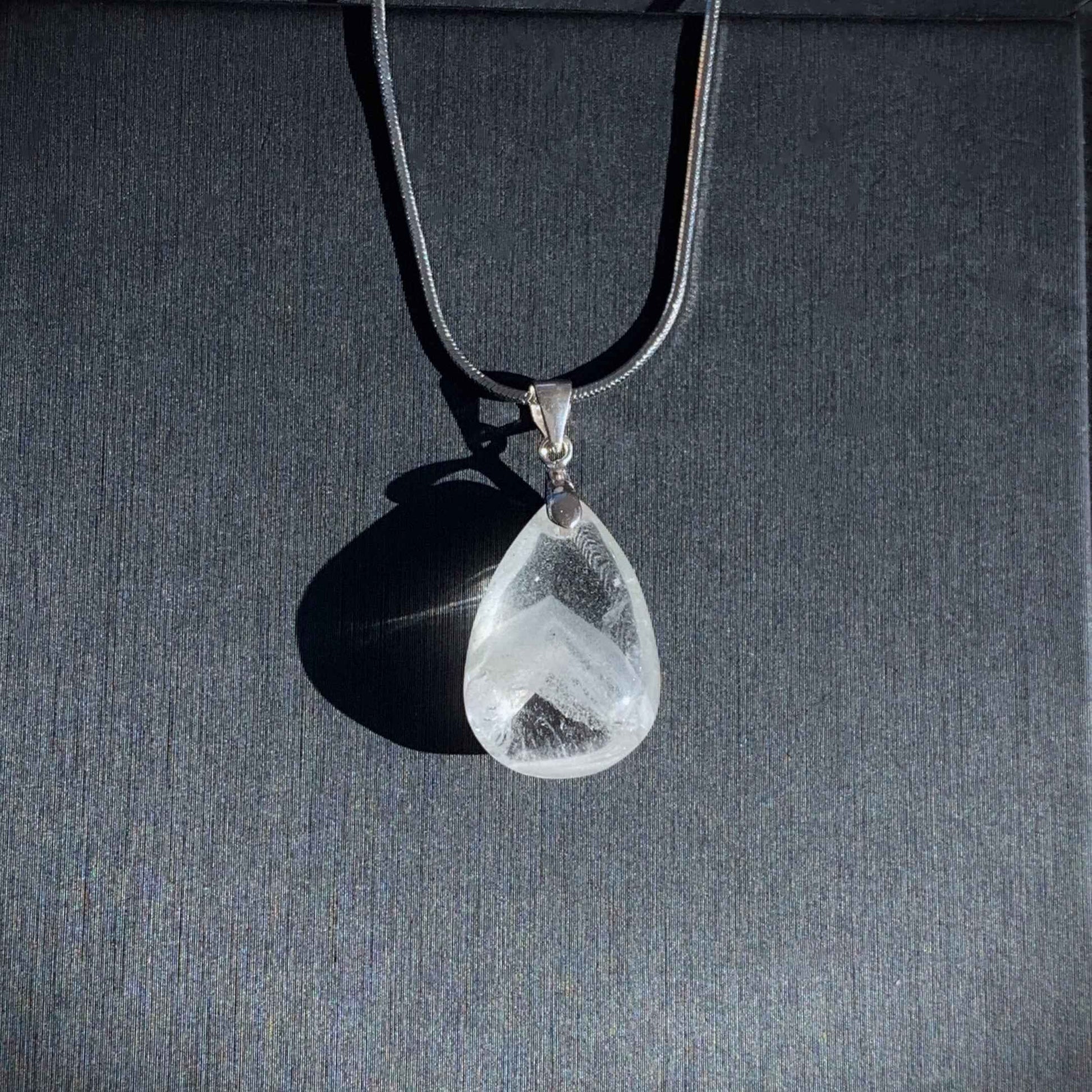Rare High Quality White Phantom Quartz 925 Sterling Silver Pendant in Pyramid Pattern (chain excluded)