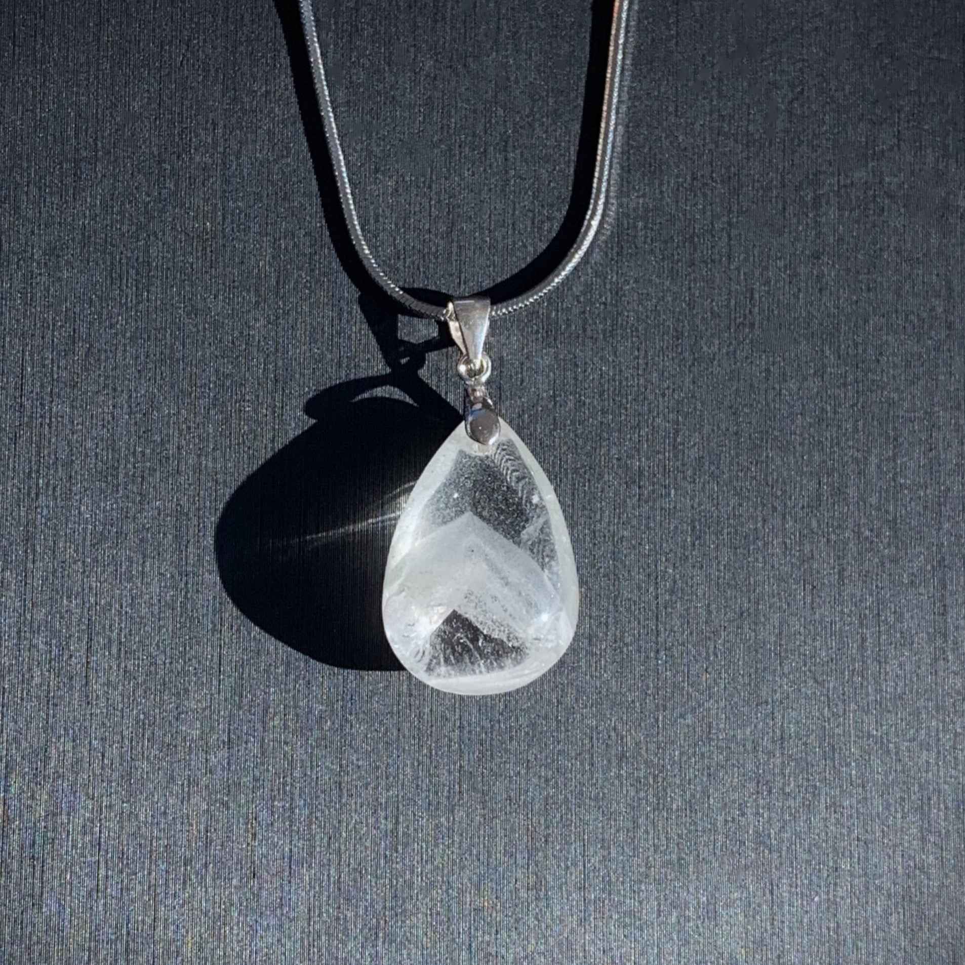 Rare High Quality White Phantom Quartz 925 Sterling Silver Pendant in Pyramid Pattern (chain excluded)