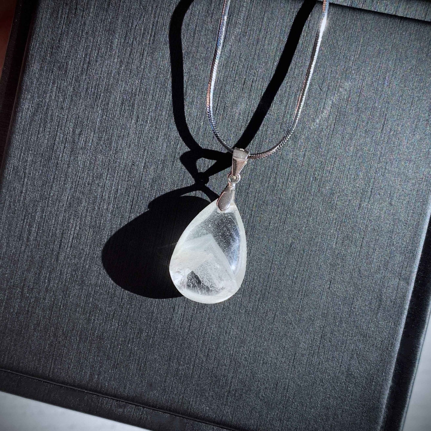 Rare High Quality White Phantom Quartz 925 Sterling Silver Pendant in Pyramid Pattern (chain excluded)