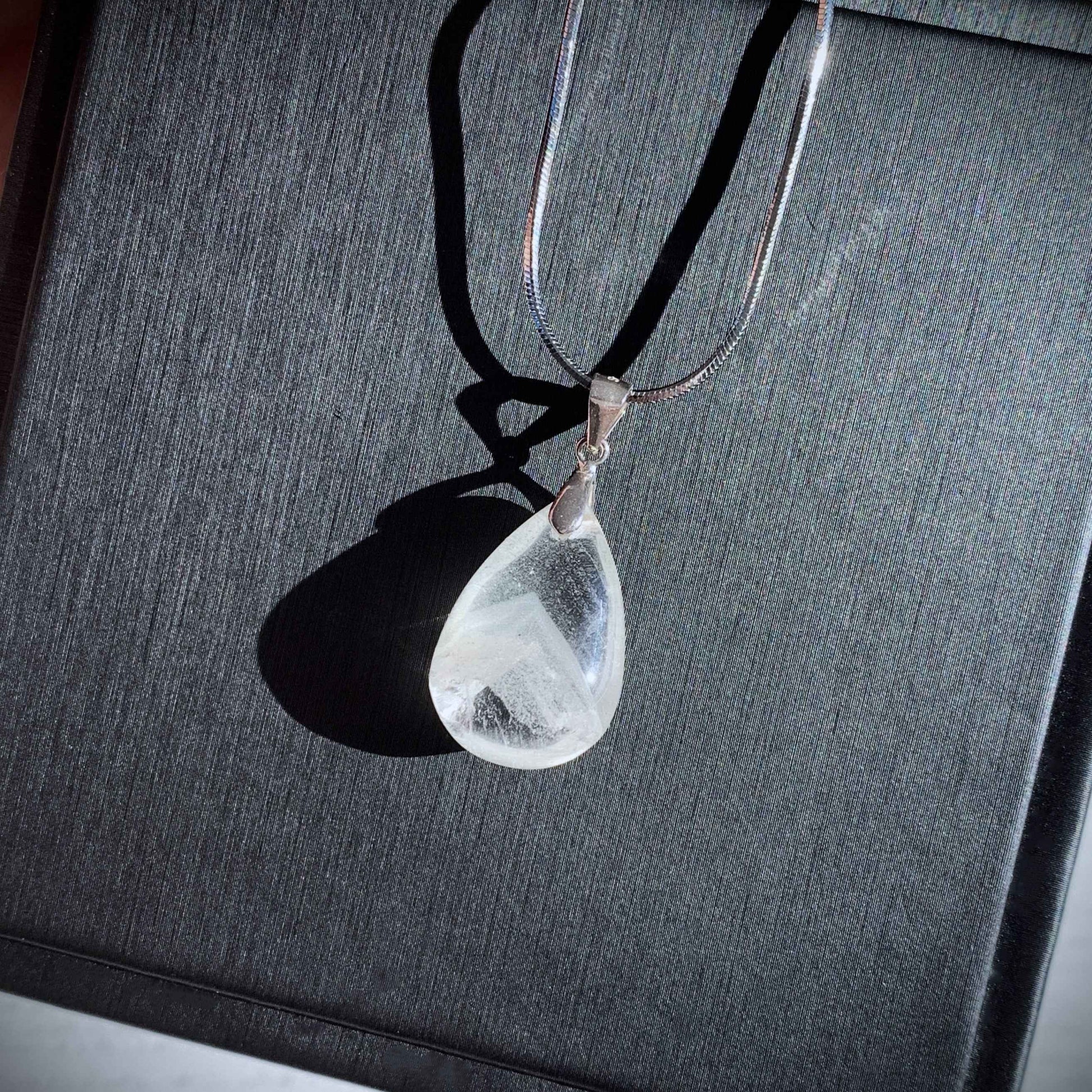 Rare High Quality White Phantom Quartz 925 Sterling Silver Pendant in Pyramid Pattern (chain excluded)