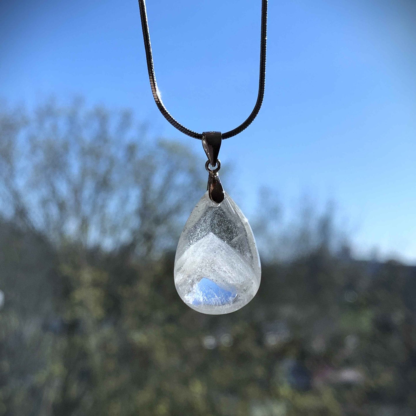 Rare High Quality White Phantom Quartz 925 Sterling Silver Pendant in Pyramid Pattern (chain excluded)