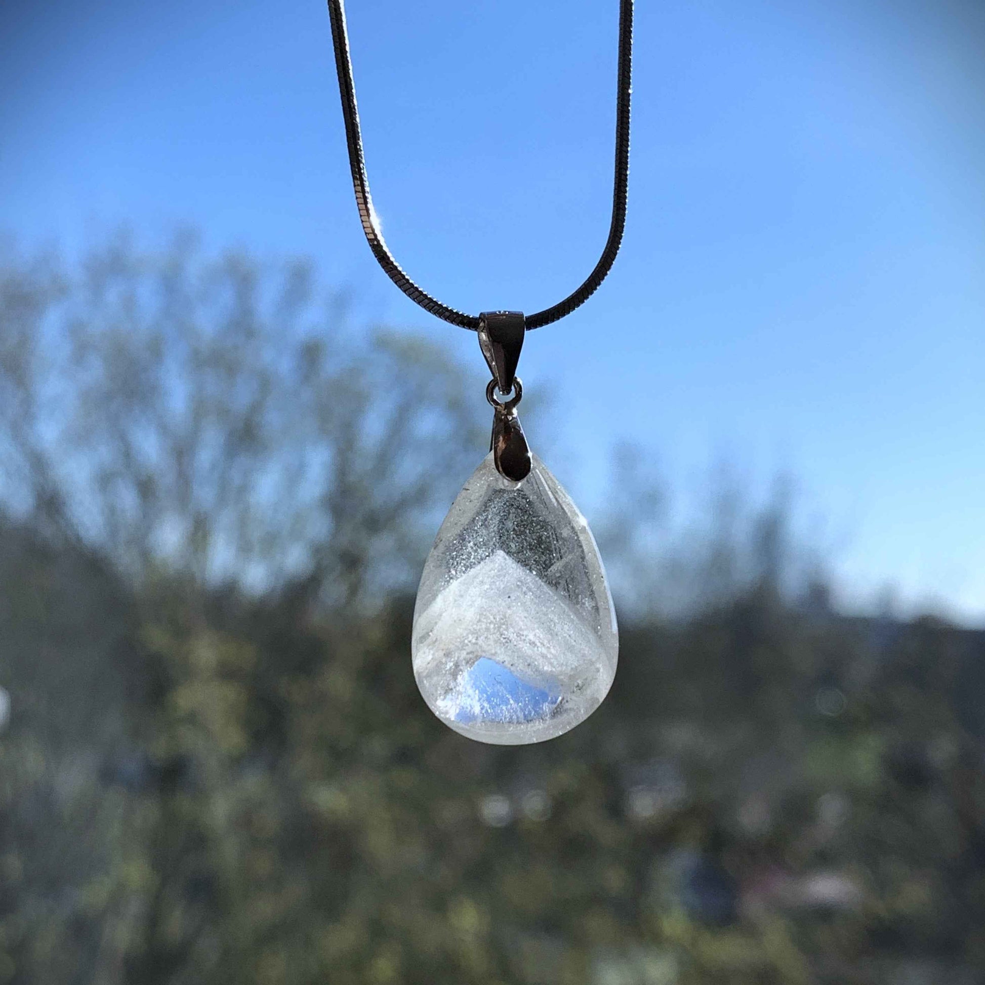 Rare High Quality White Phantom Quartz 925 Sterling Silver Pendant in Pyramid Pattern (chain excluded)