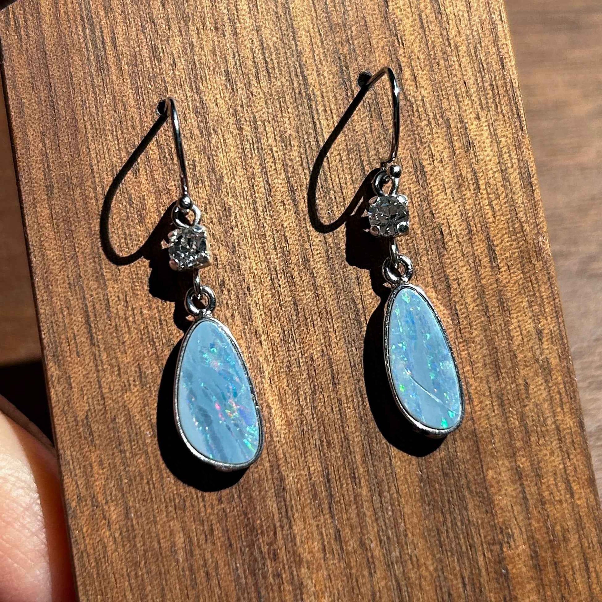 Australian Rainbow Blue Opal 925 Sterling Silver Dangle Earrings