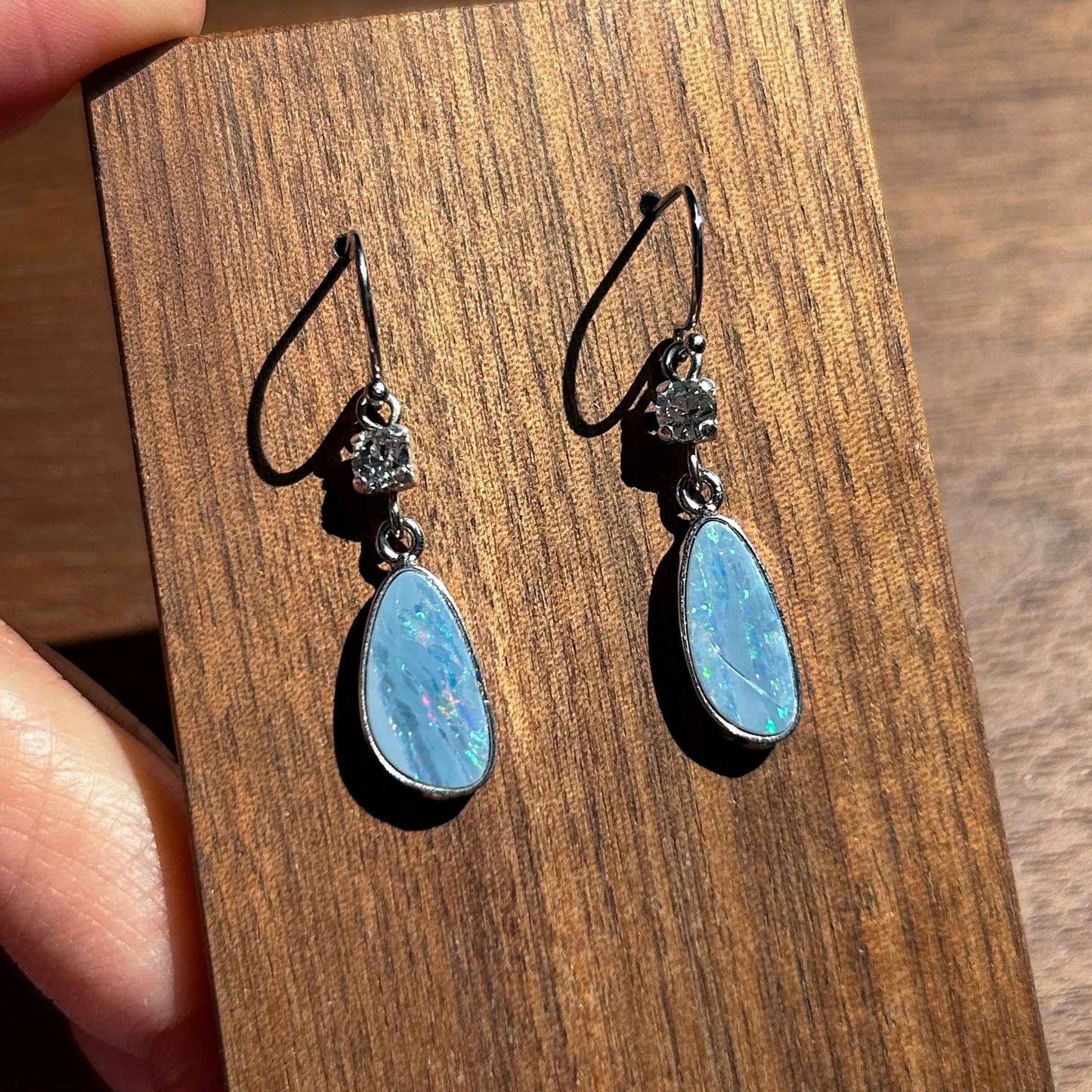 Australian Rainbow Blue Opal 925 Sterling Silver Dangle Earrings