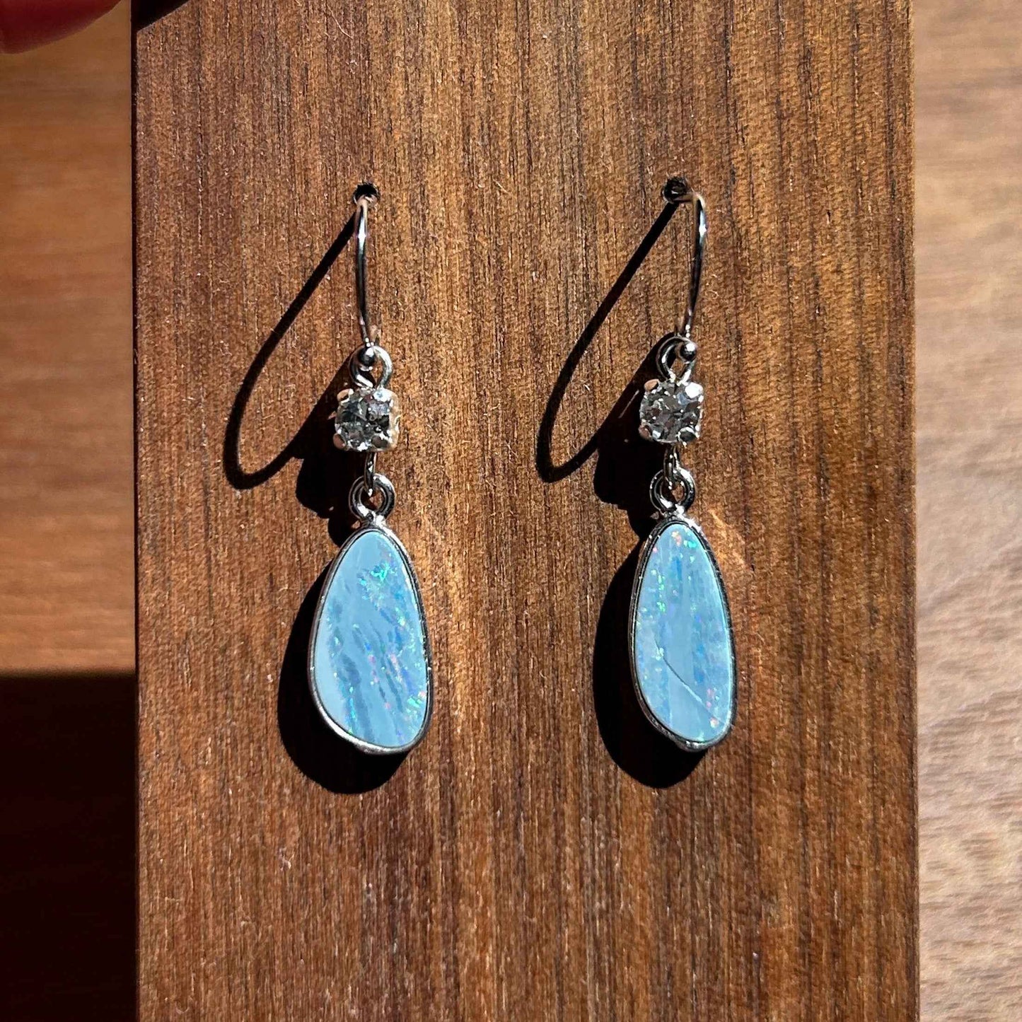 Australian Rainbow Blue Opal 925 Sterling Silver Dangle Earrings